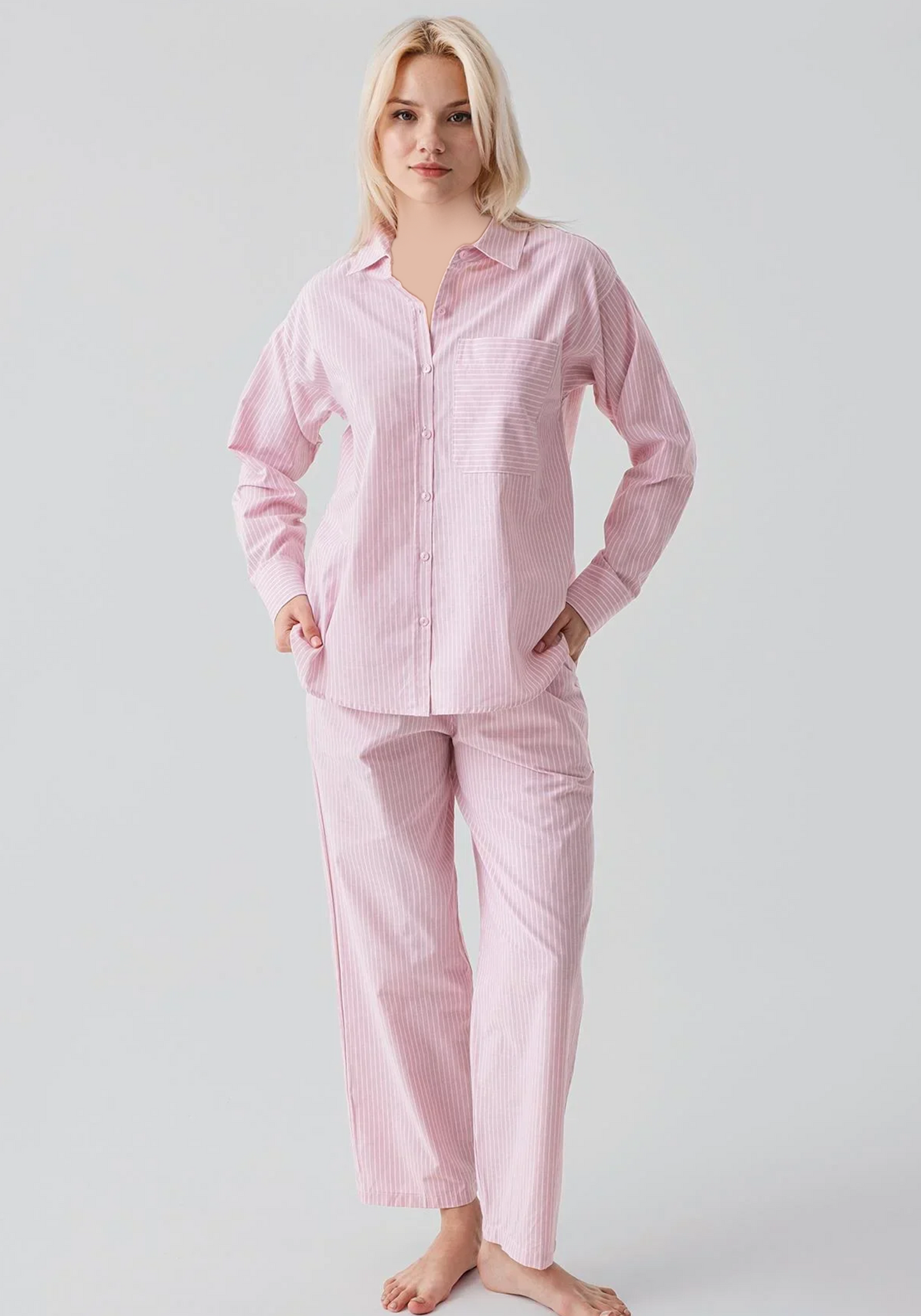 Cotton (100%) Woven Collar Button Short Sleeve Striped Pajamas