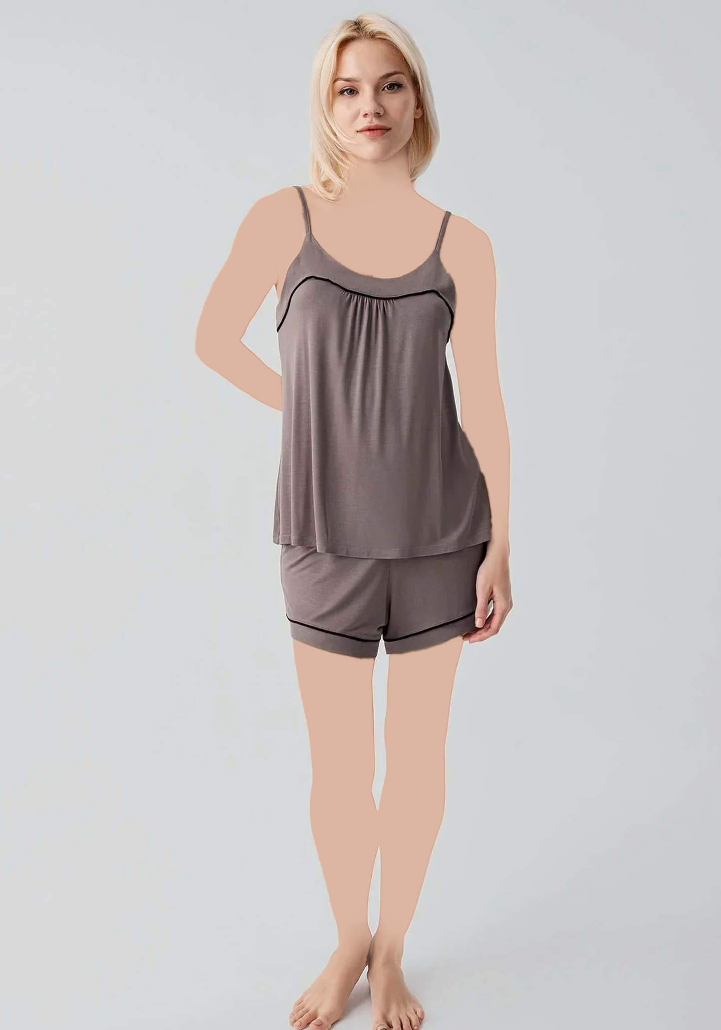 Plain Comfortable Viscose Lycra Shoulder Strap Soft Top And Short Set