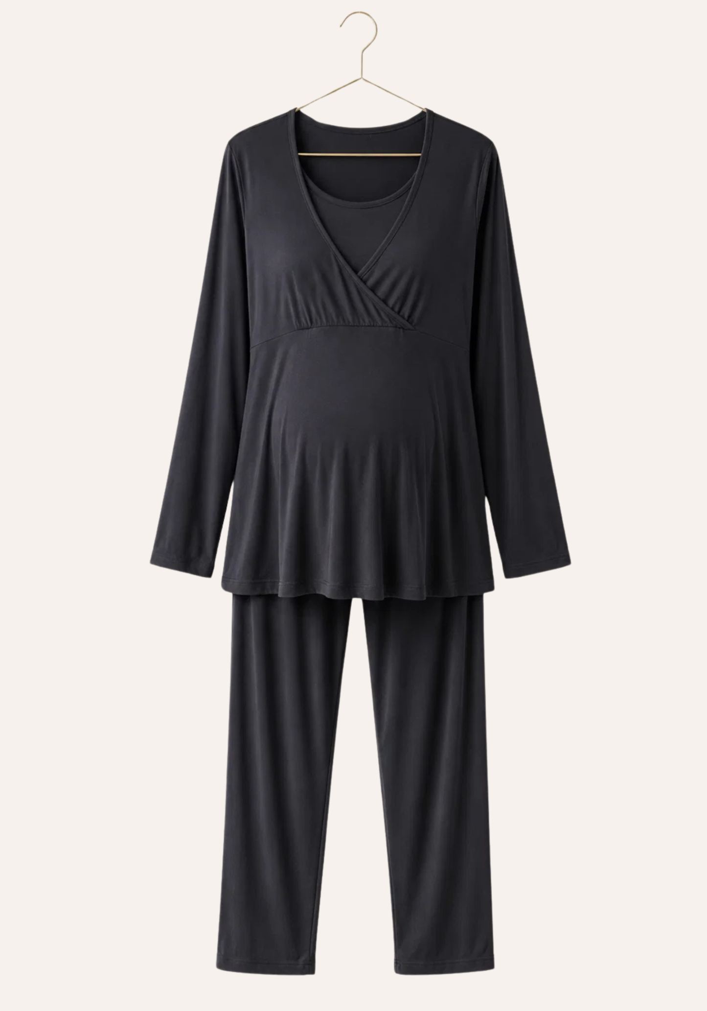Long Sleeve Long Robe With Satin And Chiffon Details