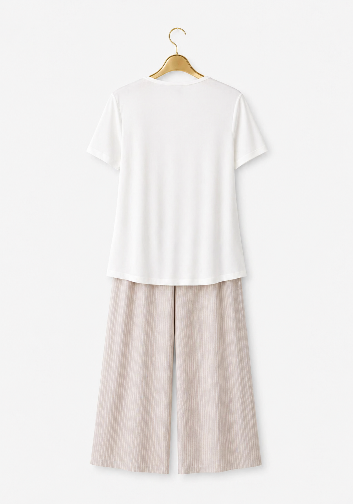 3 Pieces Set: Cotton (100%) Woven Collar Button Short Sleeve Striped Pajamas And Robe