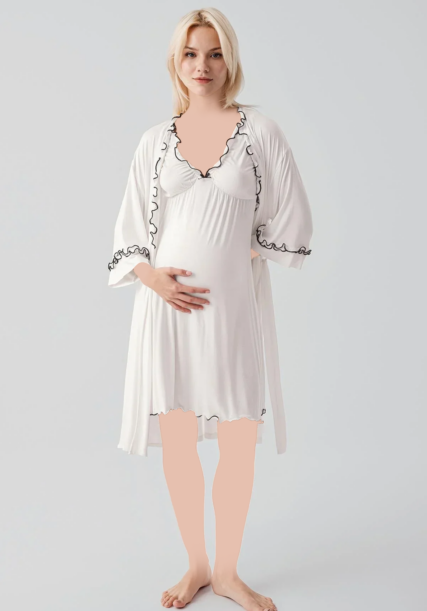 Plain Comfortable Viscose Lycra Shoulder Strap Soft Short Nighty And Robe Set