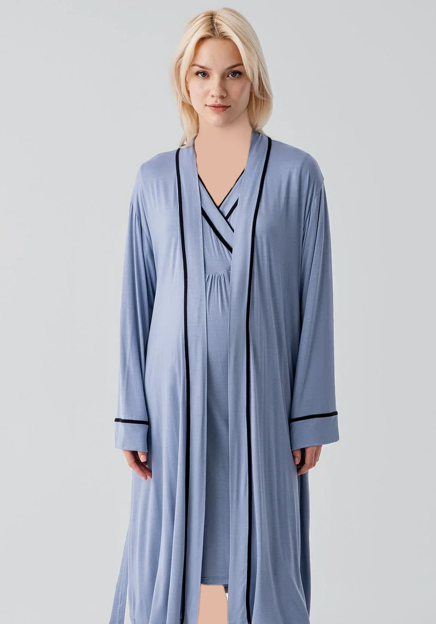 Plain Comfortable Viscose Lycra Short Sleeve Soft Short Nighty And Robe Set
