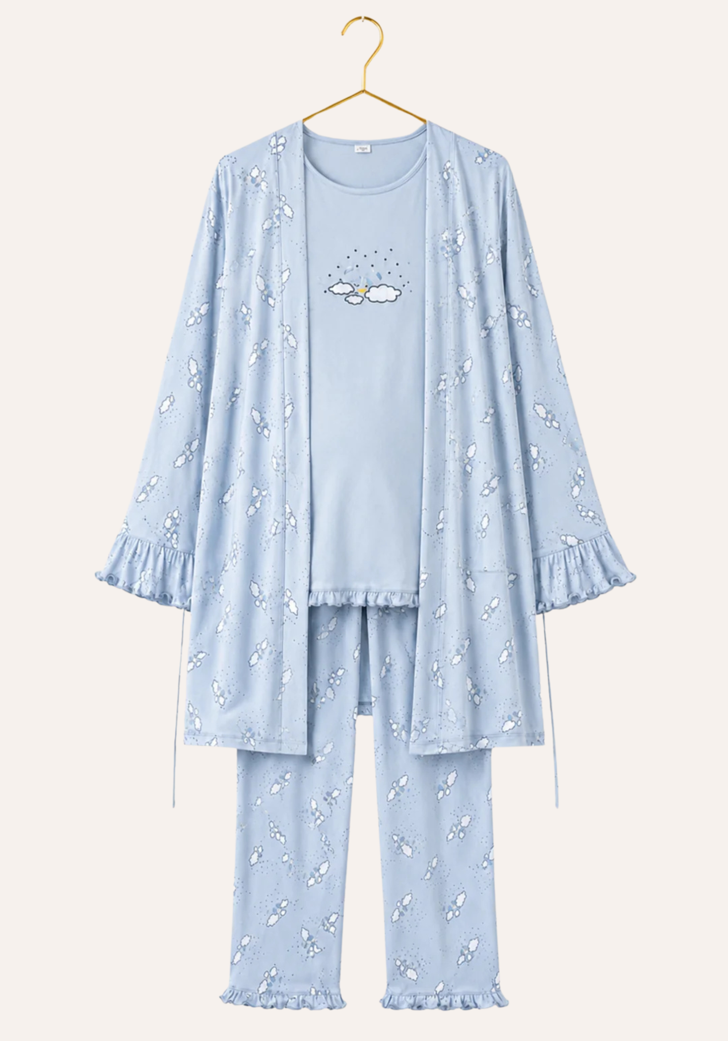 Maternal 3 Pieces Cotton Robe And Pajama Set