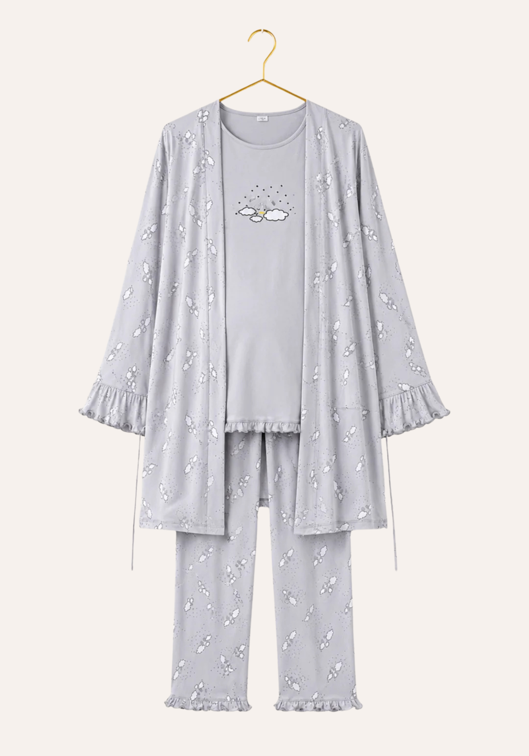 Maternal 3 Pieces Cotton Robe And Pajama Set