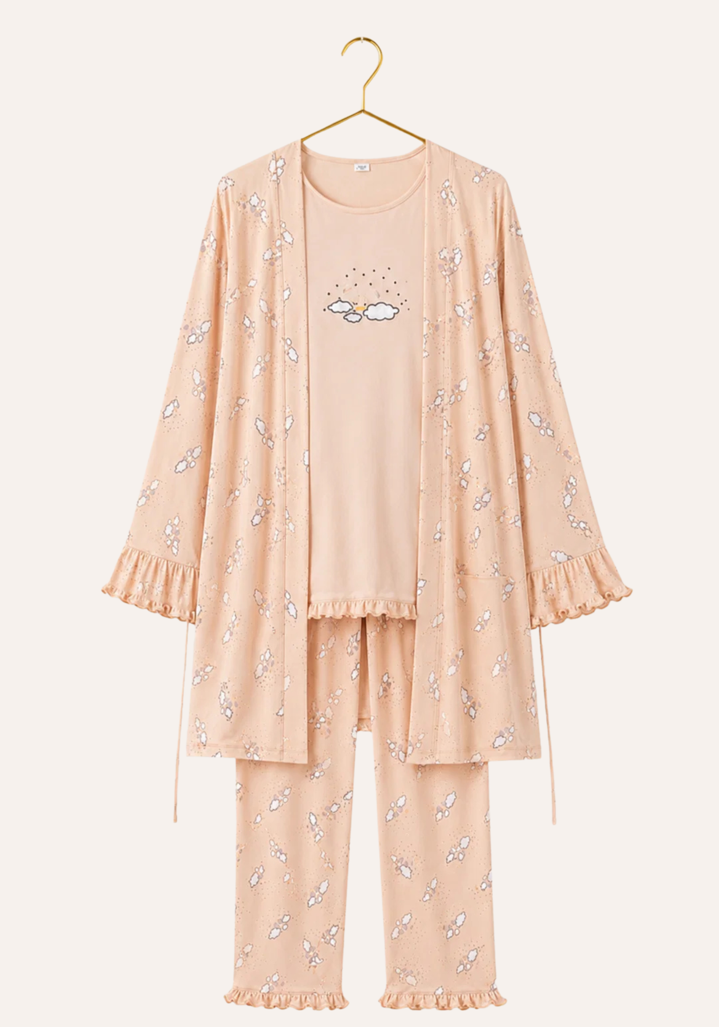 Maternal 3 Pieces Cotton Robe And Pajama Set
