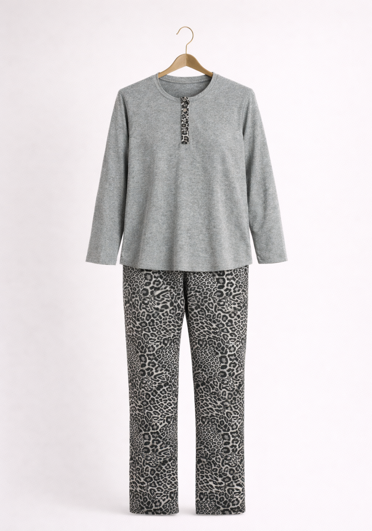 Round Neck Long Sleeve Top Pajamas (Vis Els)
