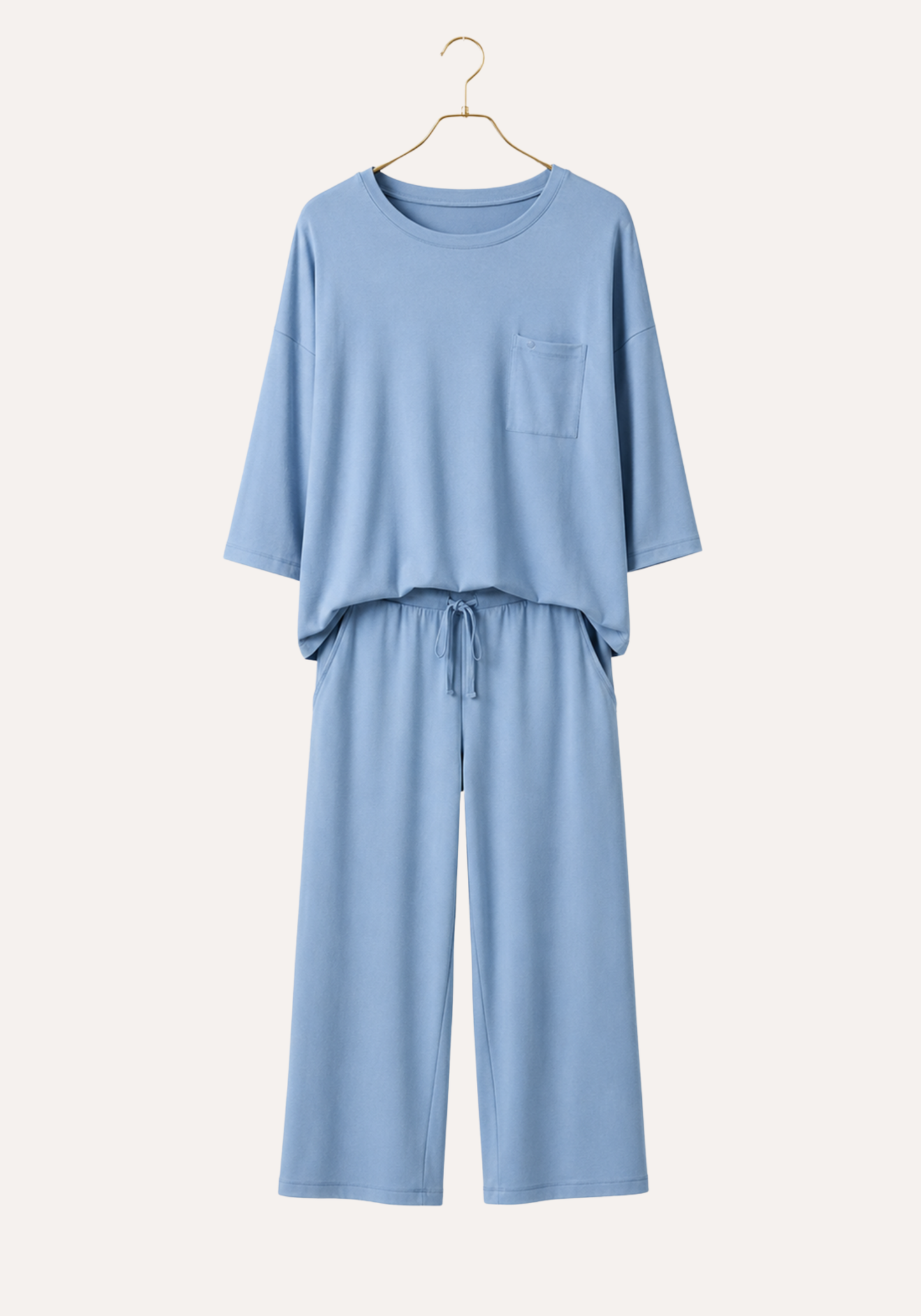 Plain Semi Long Sleeve Top And Wide Cut Bermudas