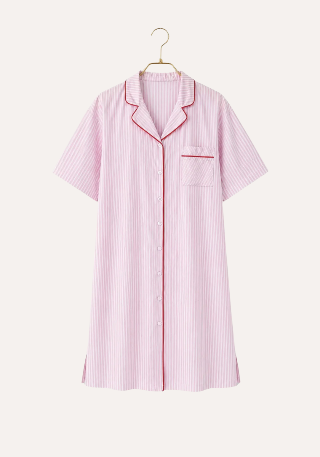 Cotton (100%) Woven Collar Button Short Sleeve Striped Nighty