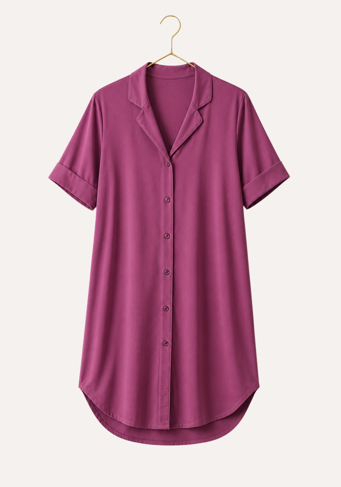 Modal Nighty: Collar Button Long Sleeves Short Nighty