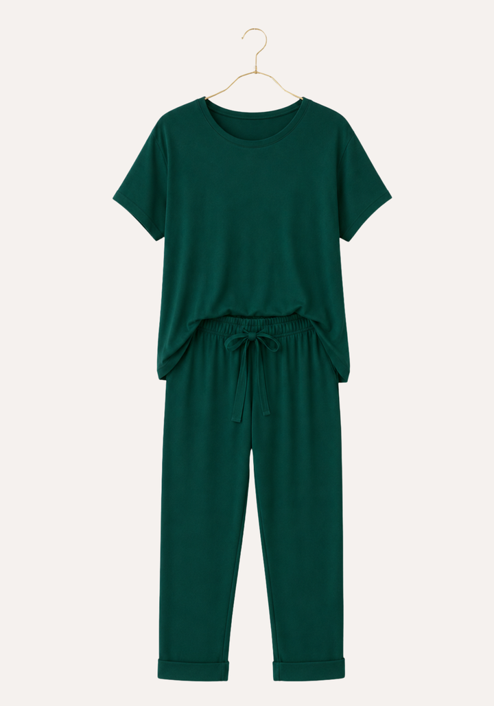 Modal Pajama: Short Sleeves Top And Pants With Lace Details