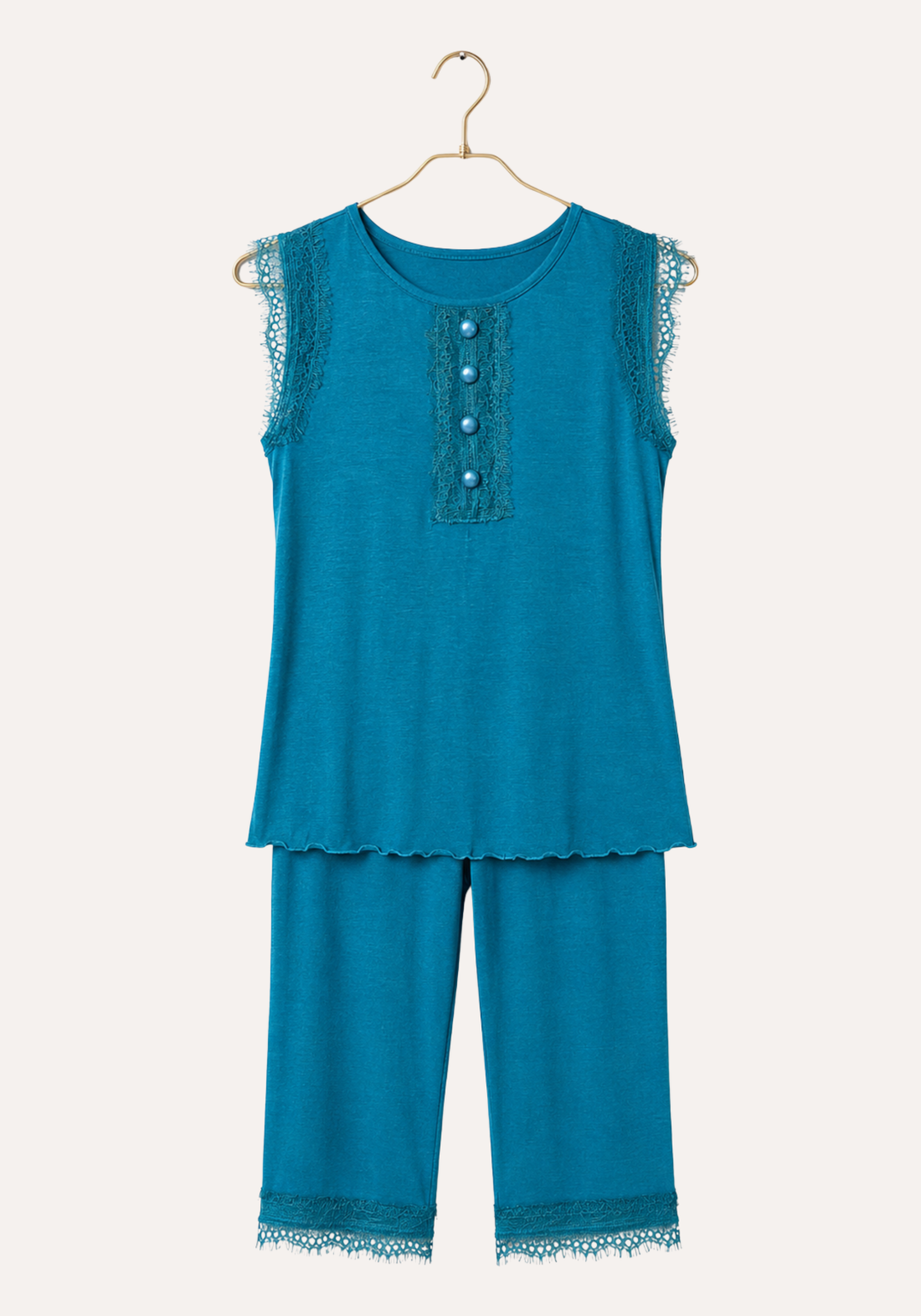 Capri Set: Viscose Elastan Sleeveless Top And Capri With Lace Detail