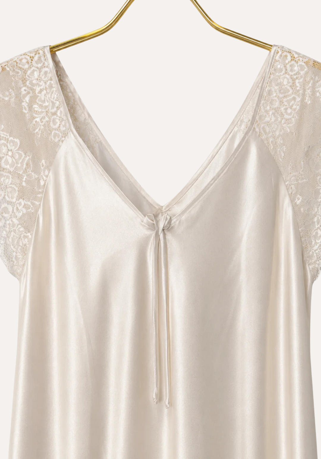 Mega Sleeve Satin Long Gown With Lace Detail And Satin Panty