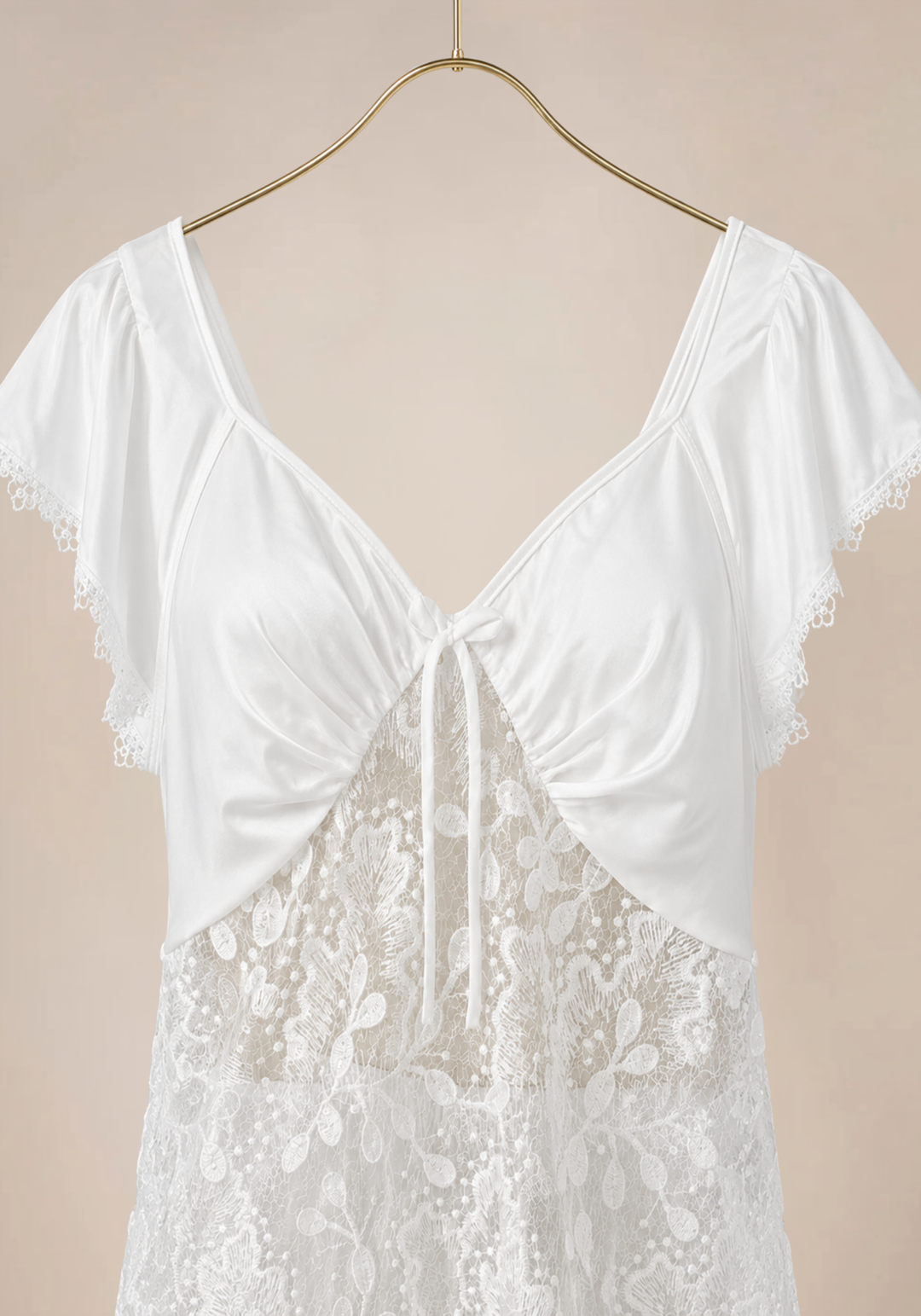 Bridal Pajamas: Shoulder Strap Cami Top With Dentel Details And Plain Satin Pants