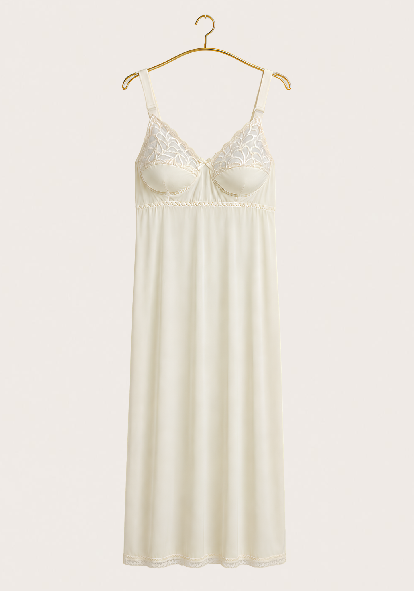 Long Slip: Wide Shoulder Strap Half Lace Half Padded Cup Long Under Slip