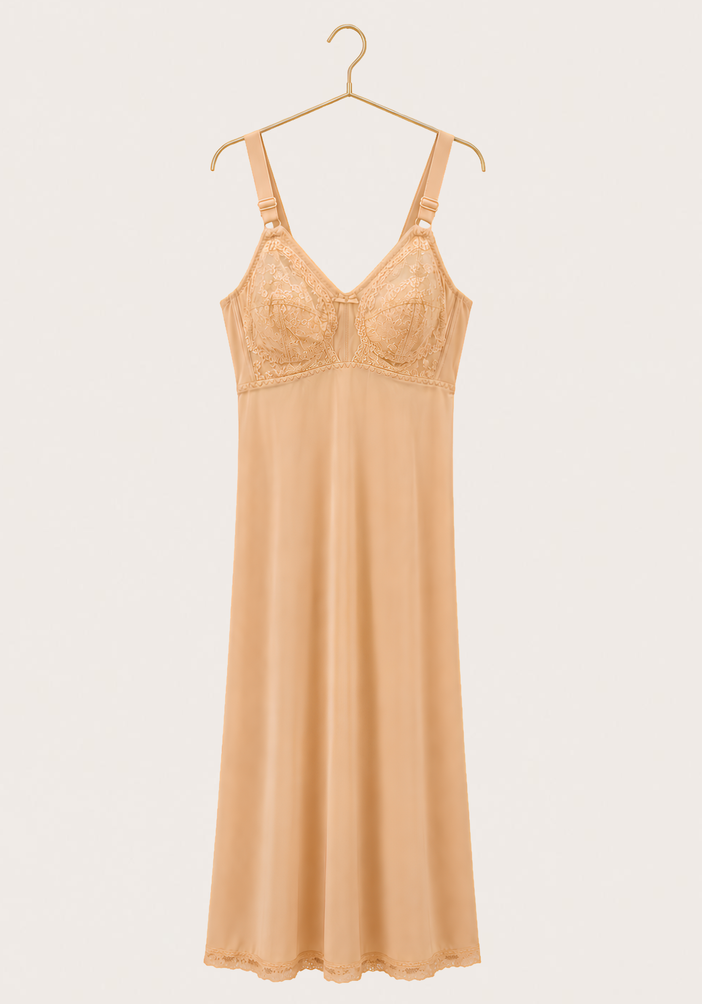 Long Slip: Wide Shoulder Strap Full Breast Lace Long Under Slip