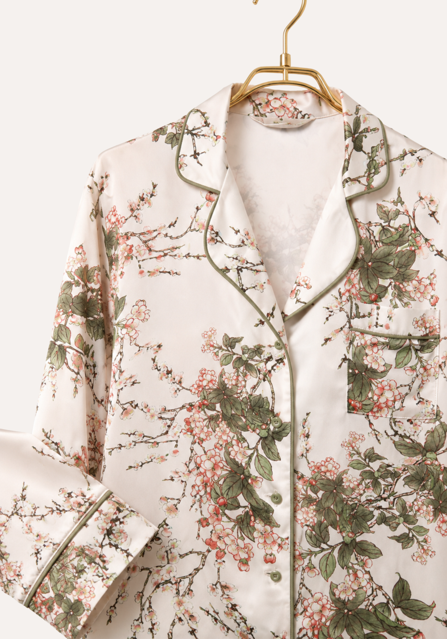 Satin Collar Button Long Sleeve Pajamas