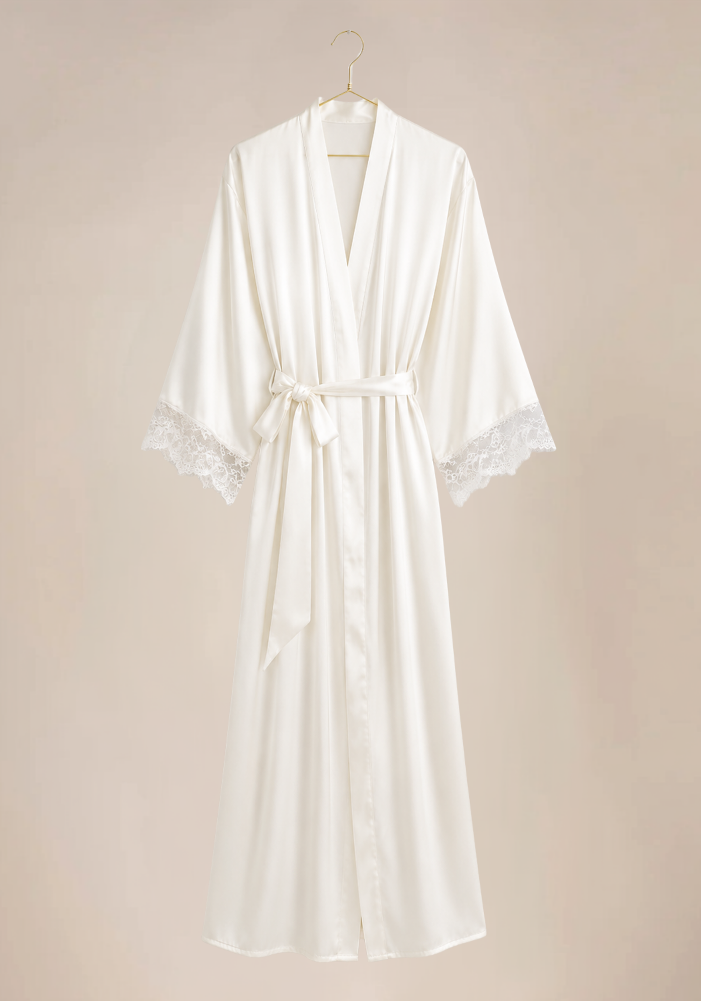 Bridal Long Robe Set: Shoulder Strap Lace Bra Long Gown And Long Robe With Lace Detail