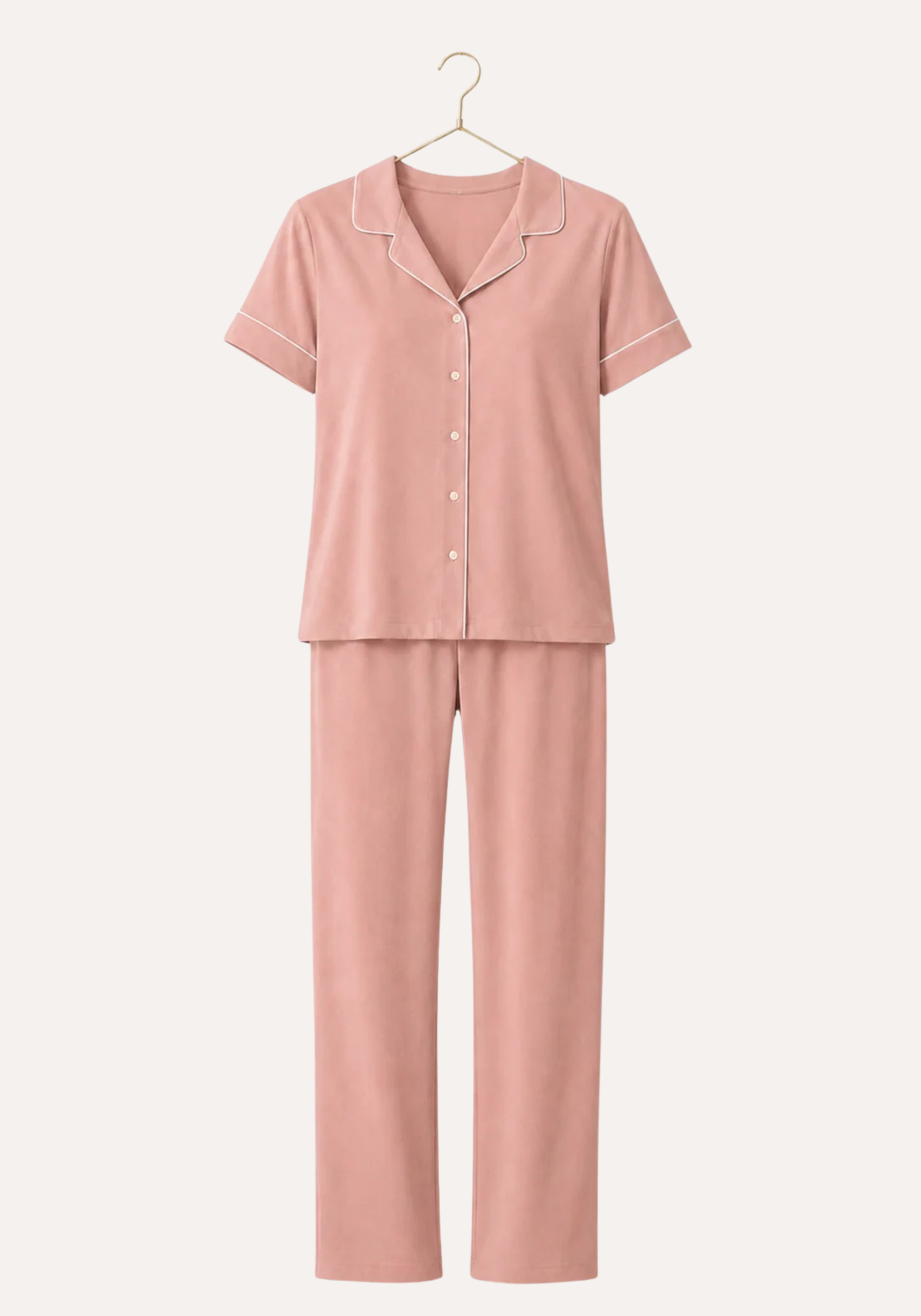Viscose Collar Button Short Sleeve Top And Pant Pajamas