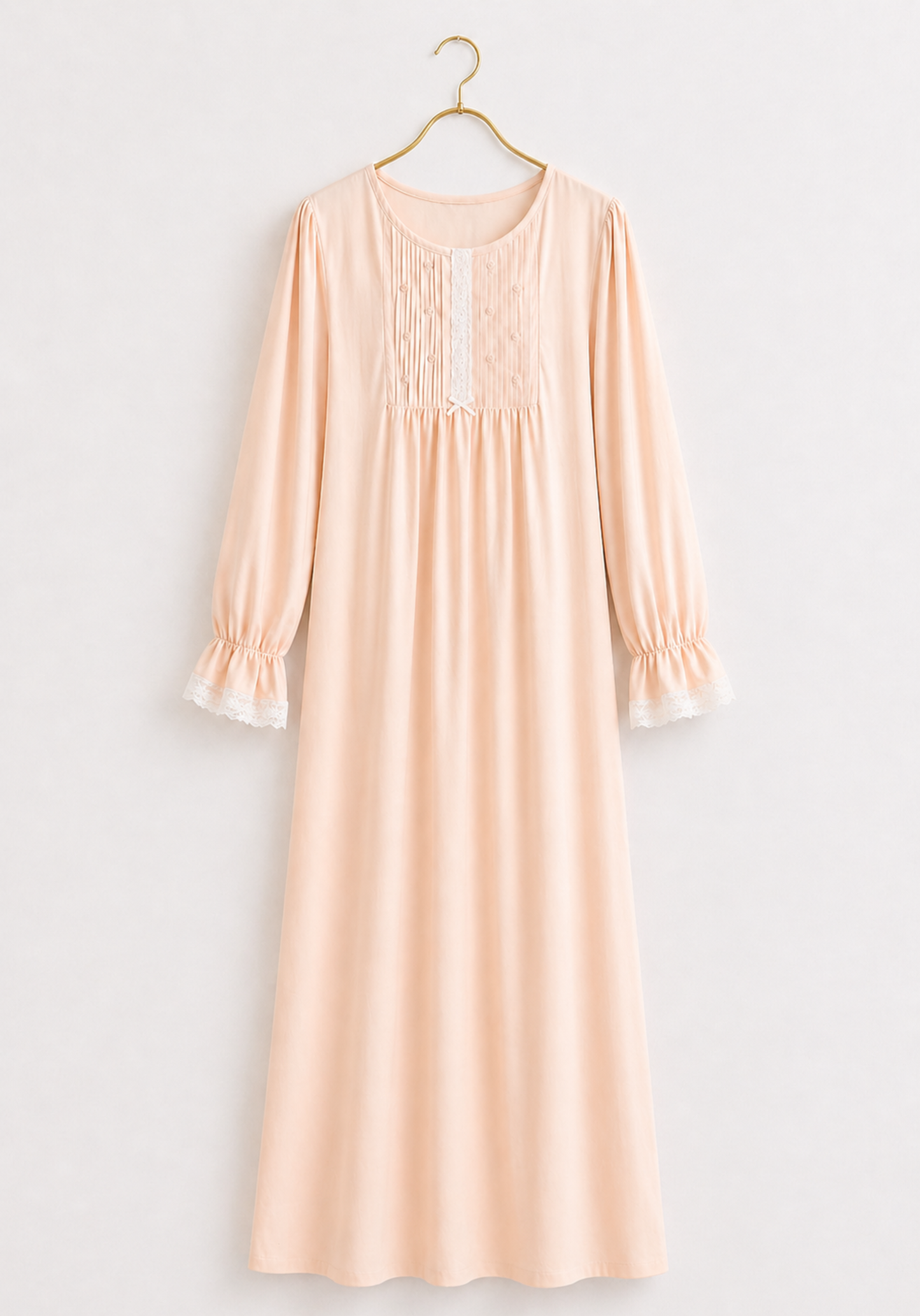 Woven Viscose Long Sleeves Long Nighty With Lace Detail