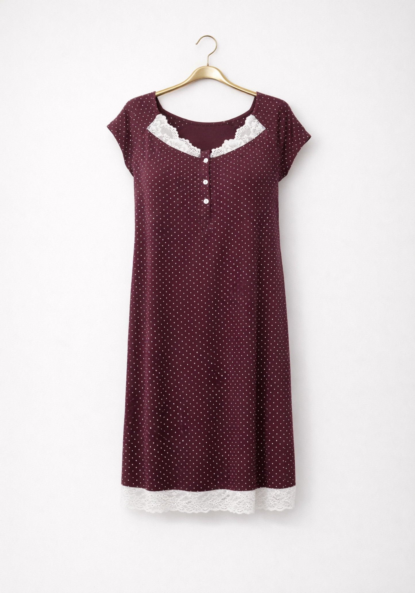 Mega Sleeve Pointed Short Nighty With Lace Detail