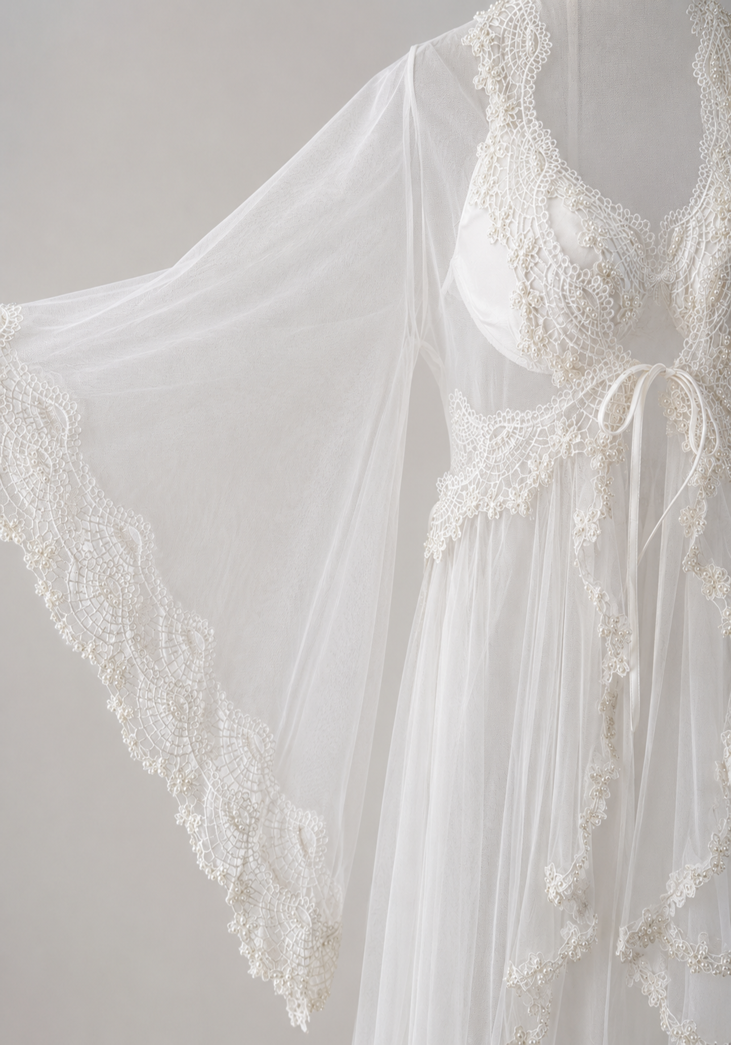 Bridal Long Night Gown And Robe Set With Lace
