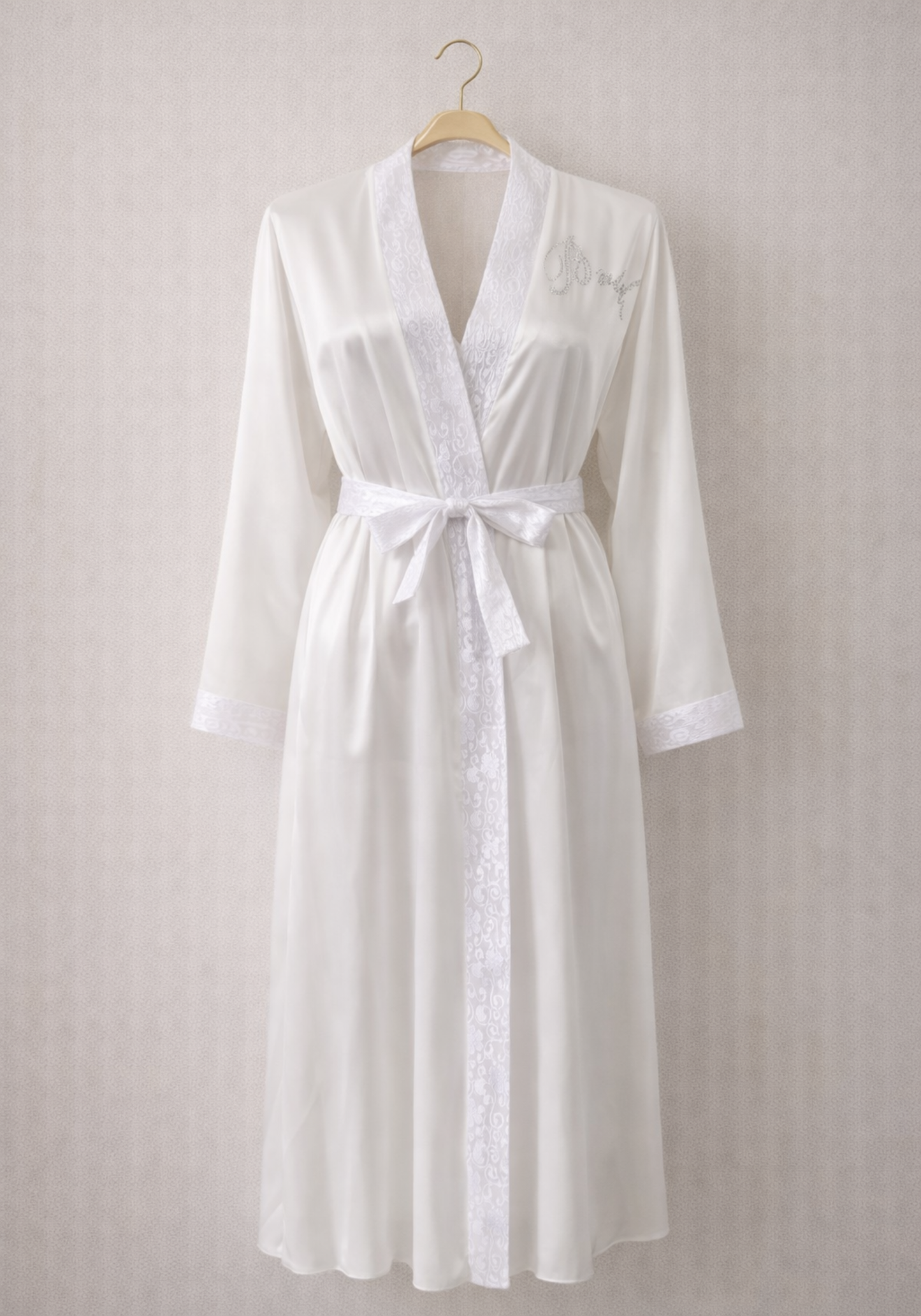 Bridal Satin Long Sleeve Long Robe With Dantel