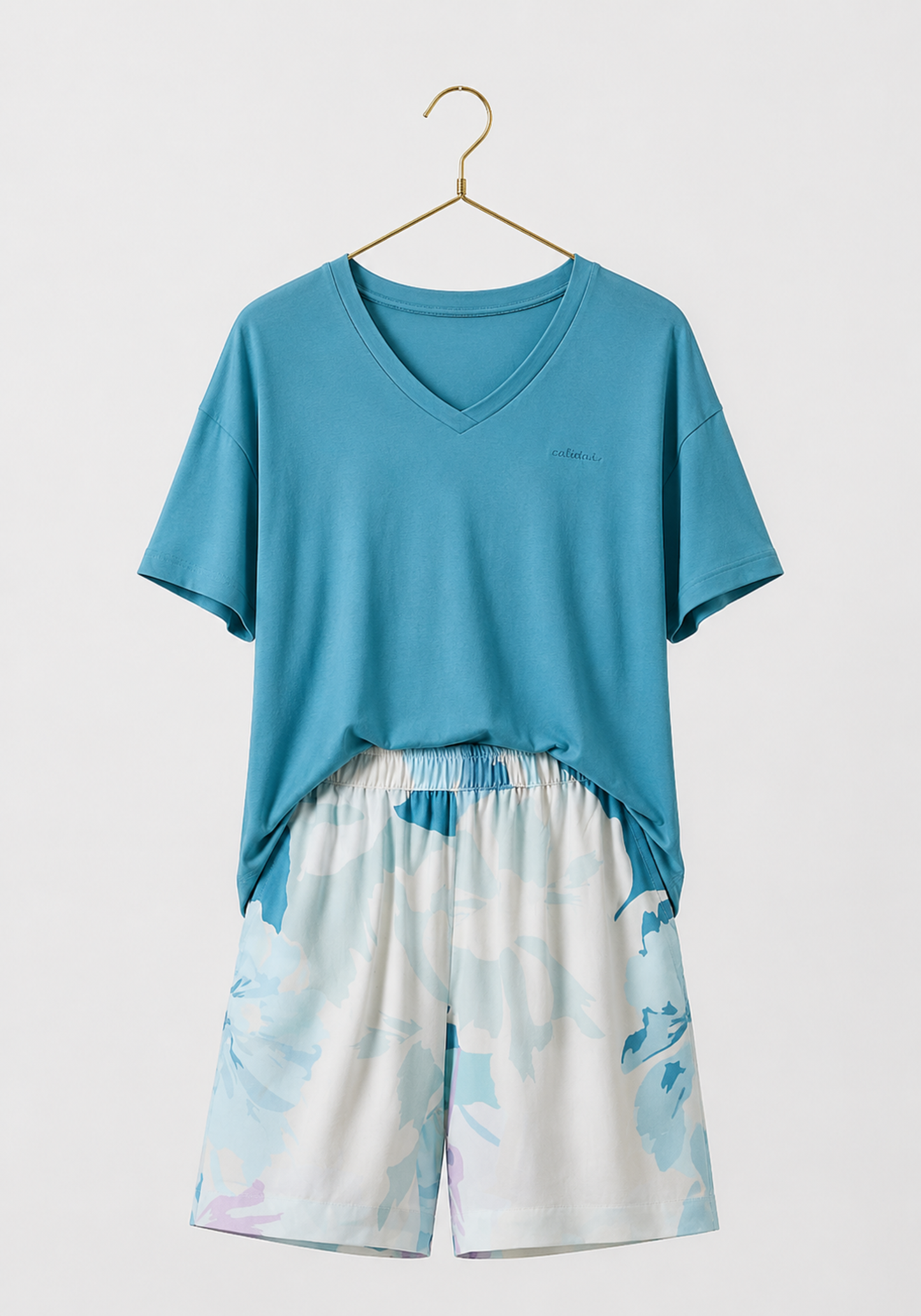 Short Set: Short Sleeve Top (Viscose Lycra) And Shorts (100% Viscose)