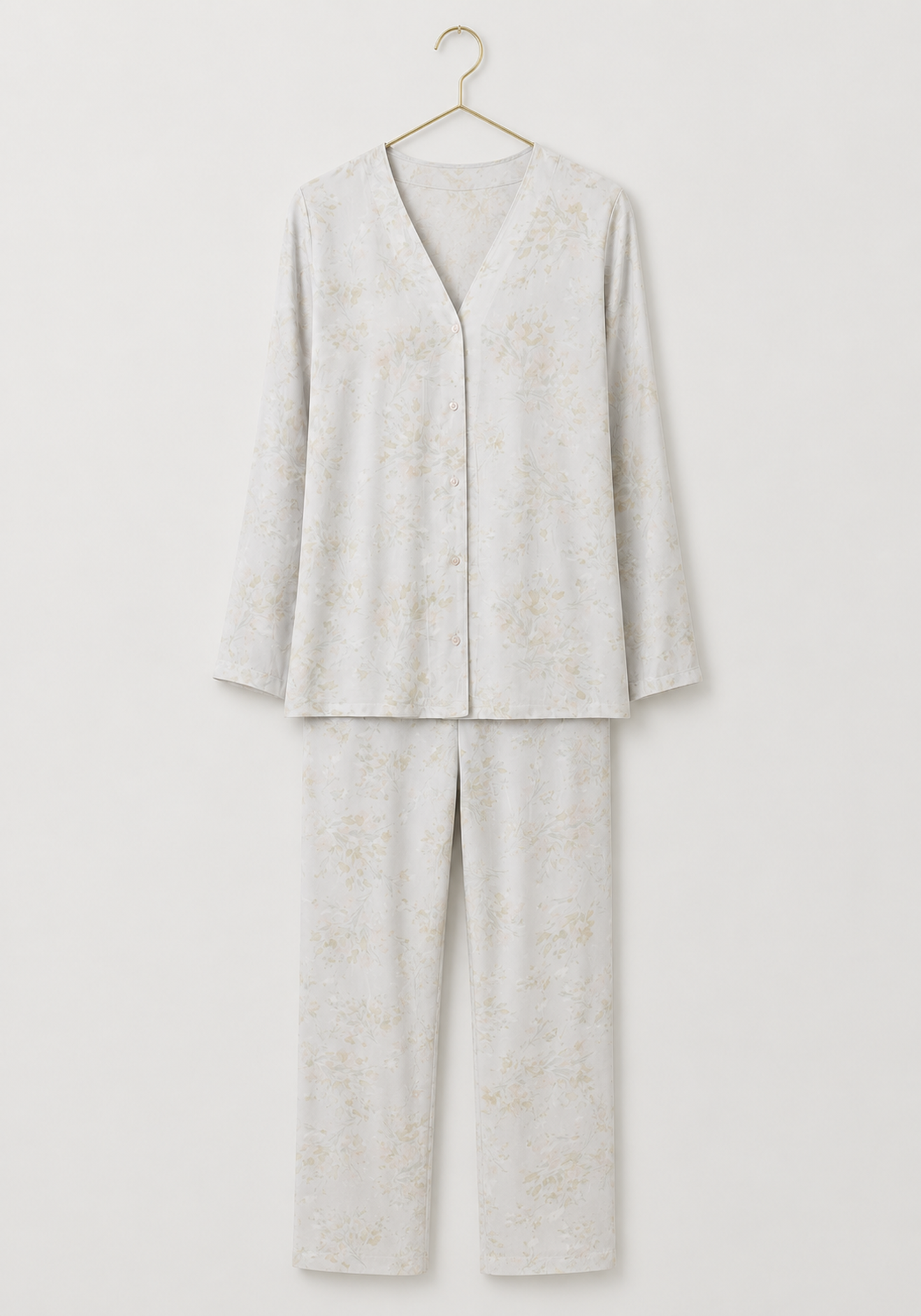 Pajamas: V-Collar Button Long Sleeve Top And Pants (100% Viscose)