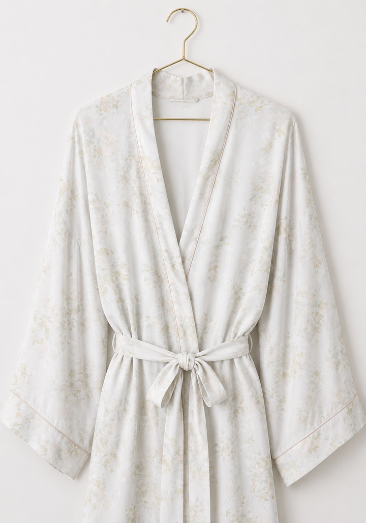 Plain Shoulder Strap Short Nighty And Floral Print Short Robe