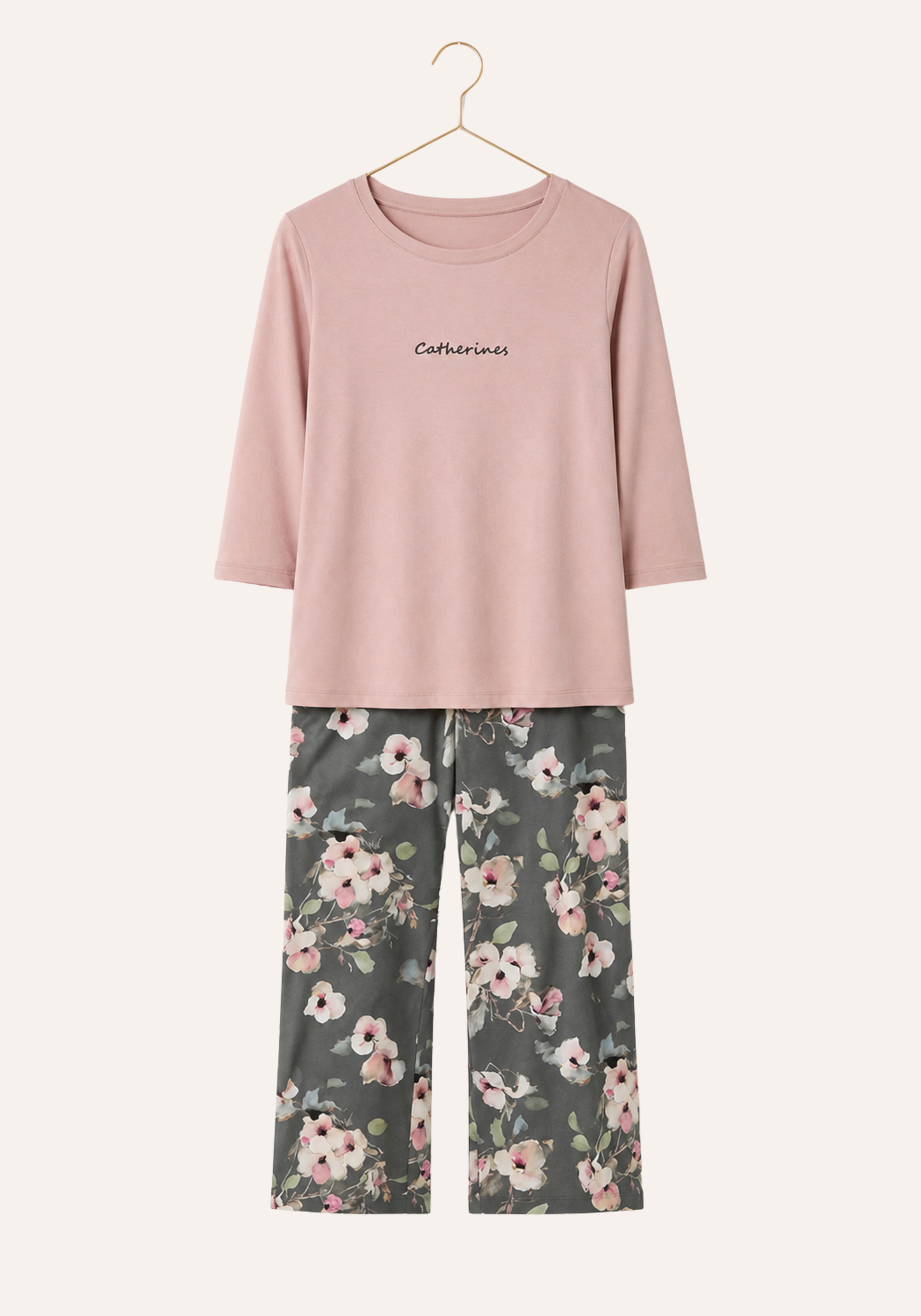 Plain Top And Floral Print Capri Set
