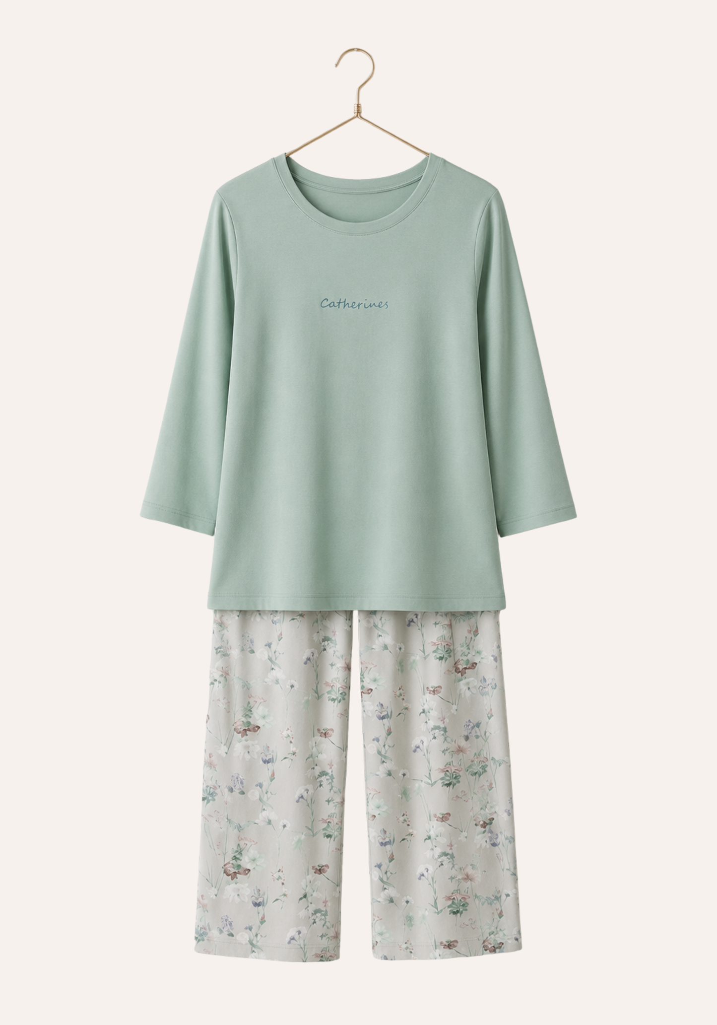 Plain Top And Floral Print Capri Set