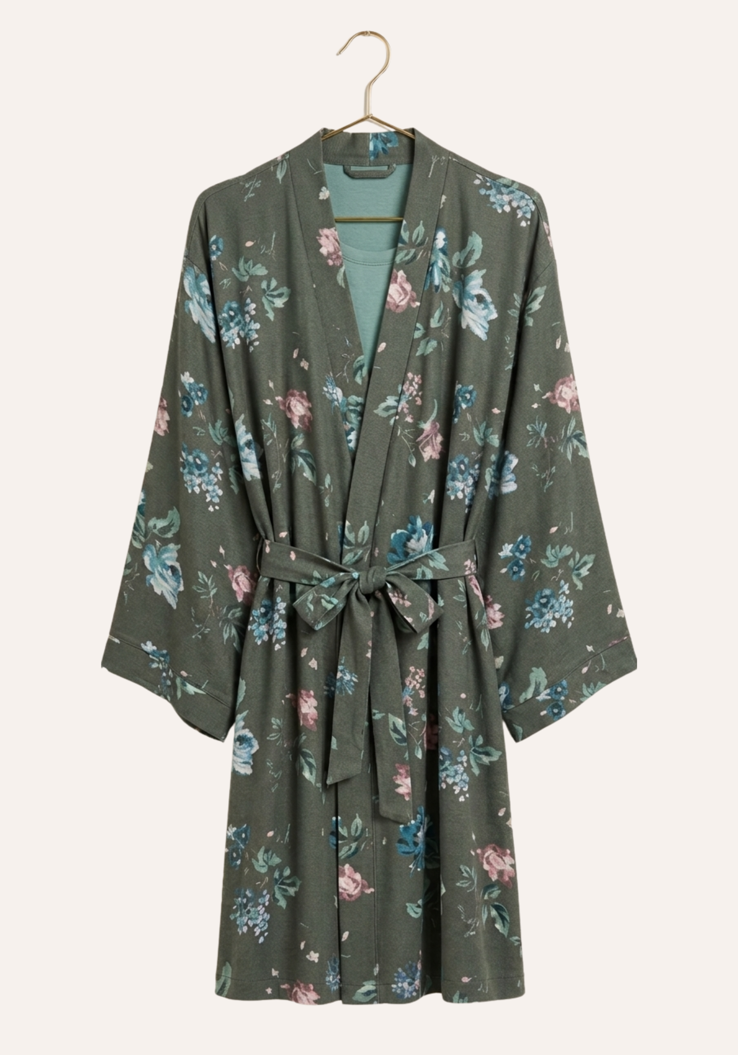 Plain Short Sleeve Nighty And Floral Print Robe Set