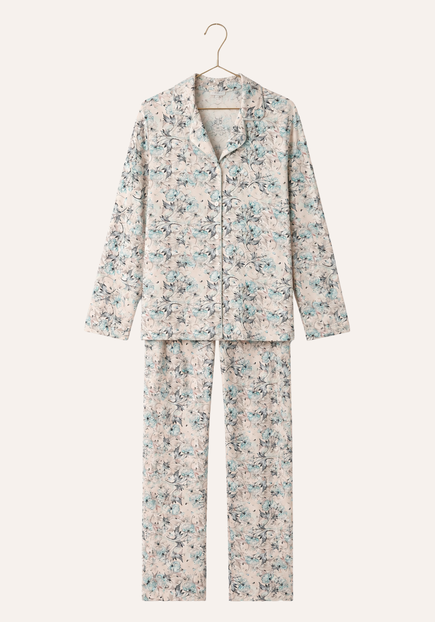 Full Floral Print Collar Button Long Sleeve Pajamas