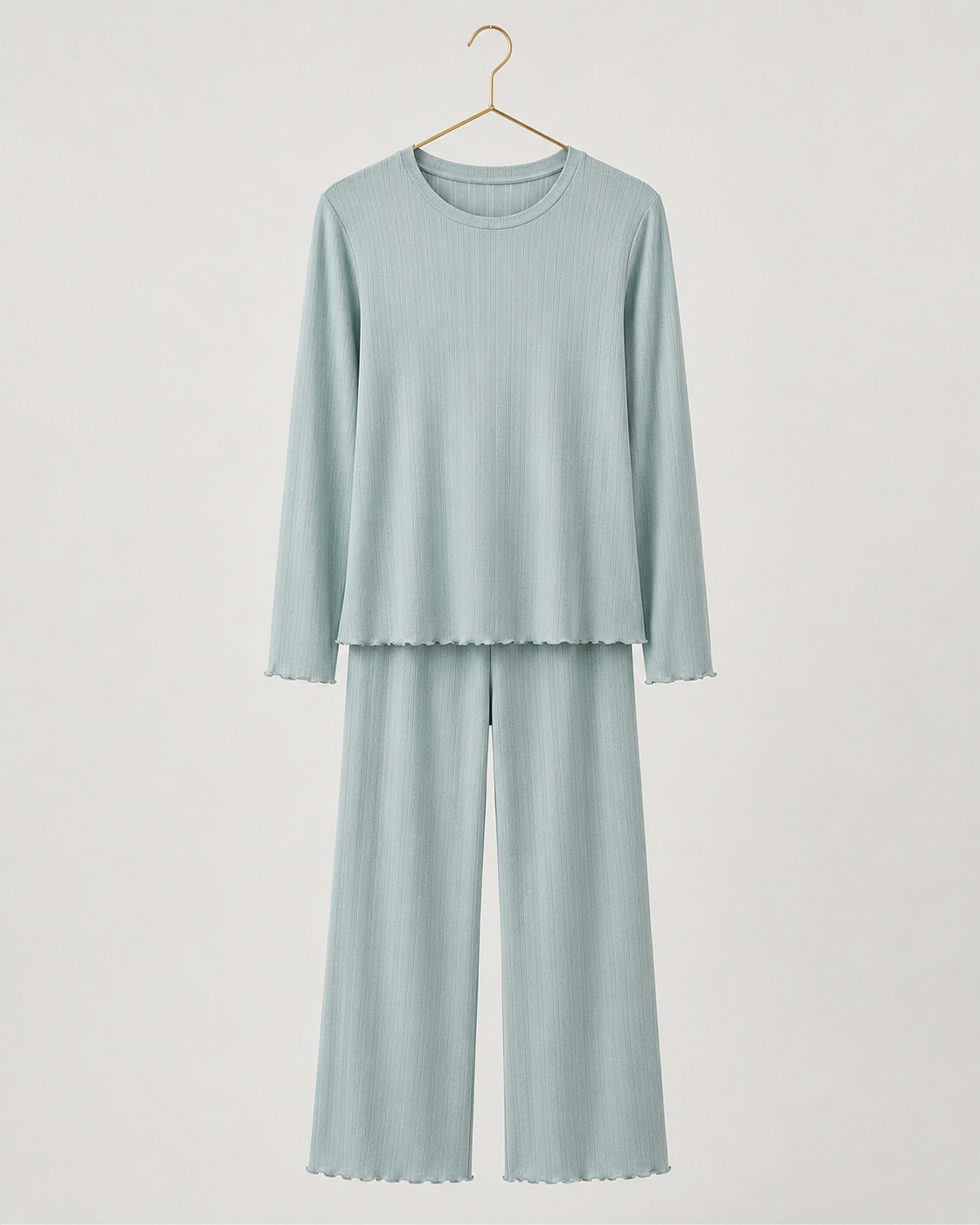Plain Long Sleeve Top And Pant Pajamas