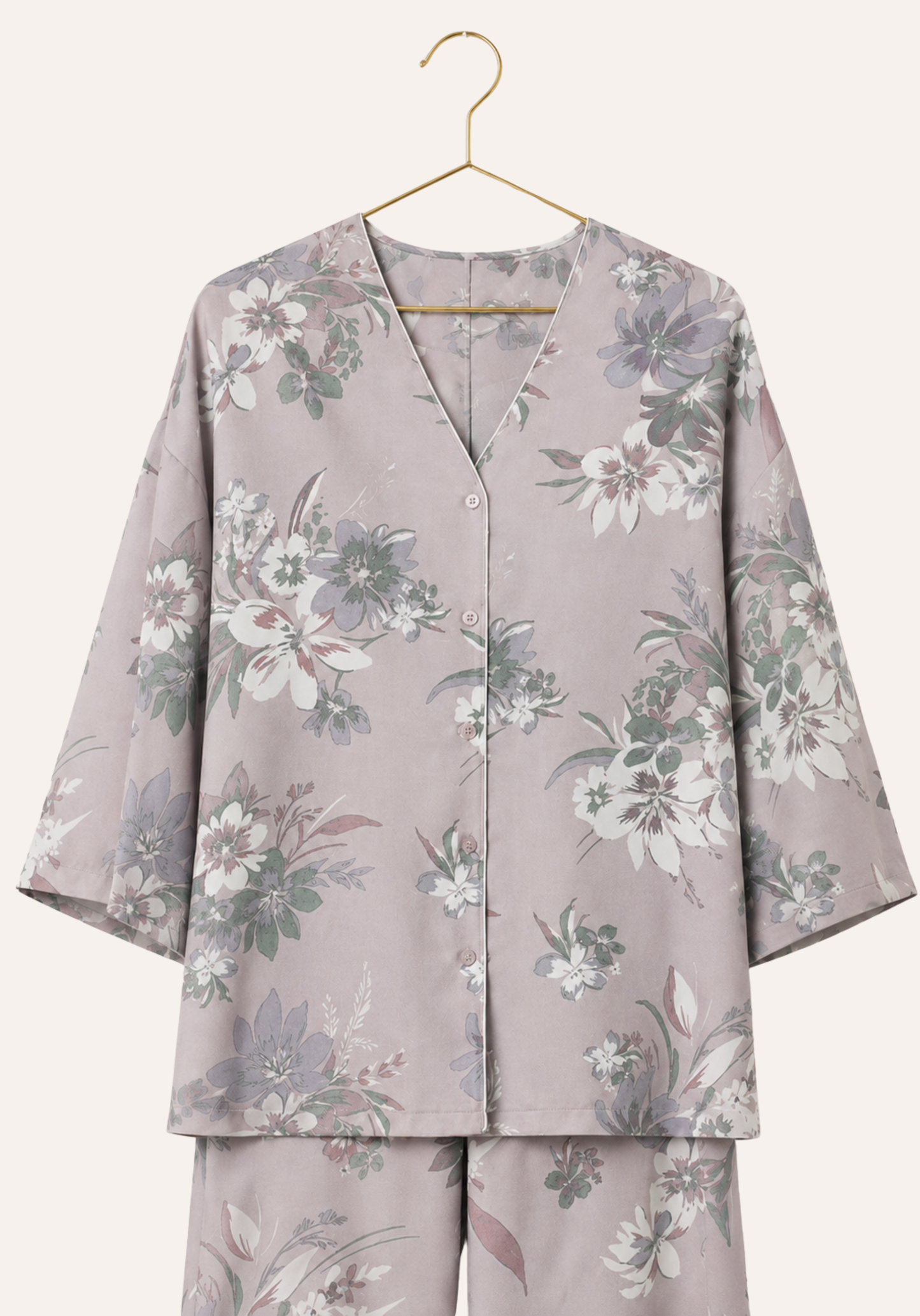 Floral Print Buttoned Front Long Sleeve Pajamas