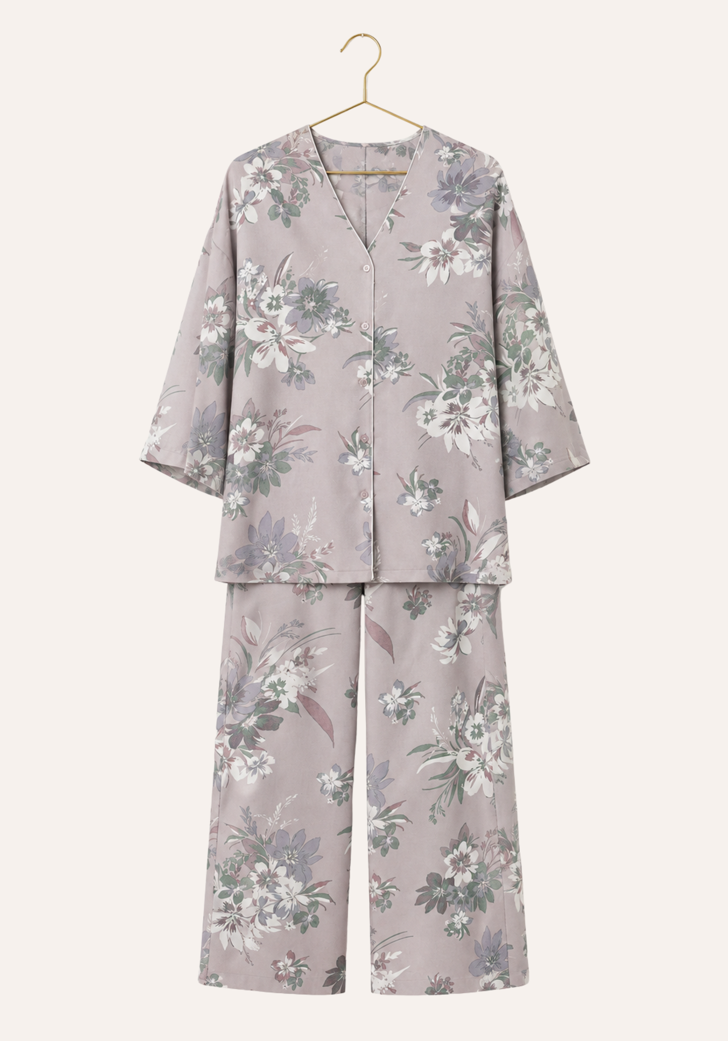 Floral Print Buttoned Front Long Sleeve Pajamas