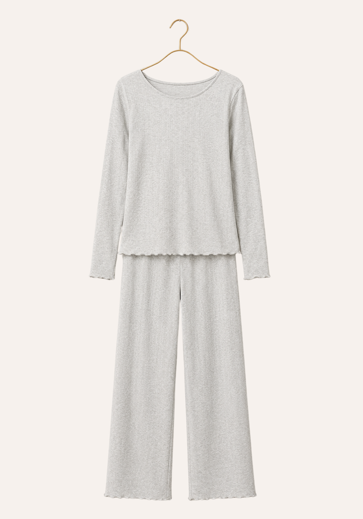 Plain Long Sleeve Top And Pant Pajamas