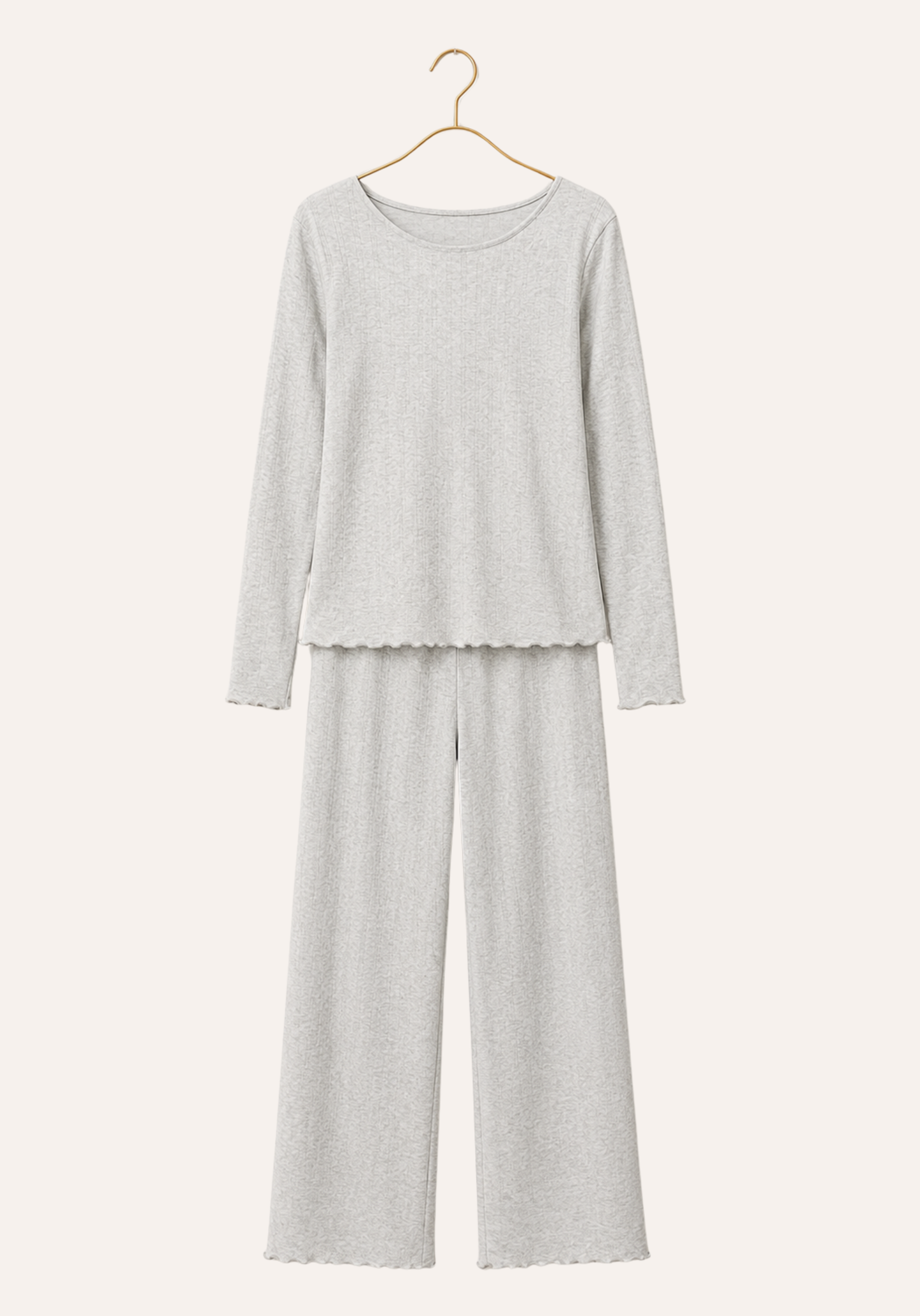 Plain Long Sleeve Top And Pant Pajamas