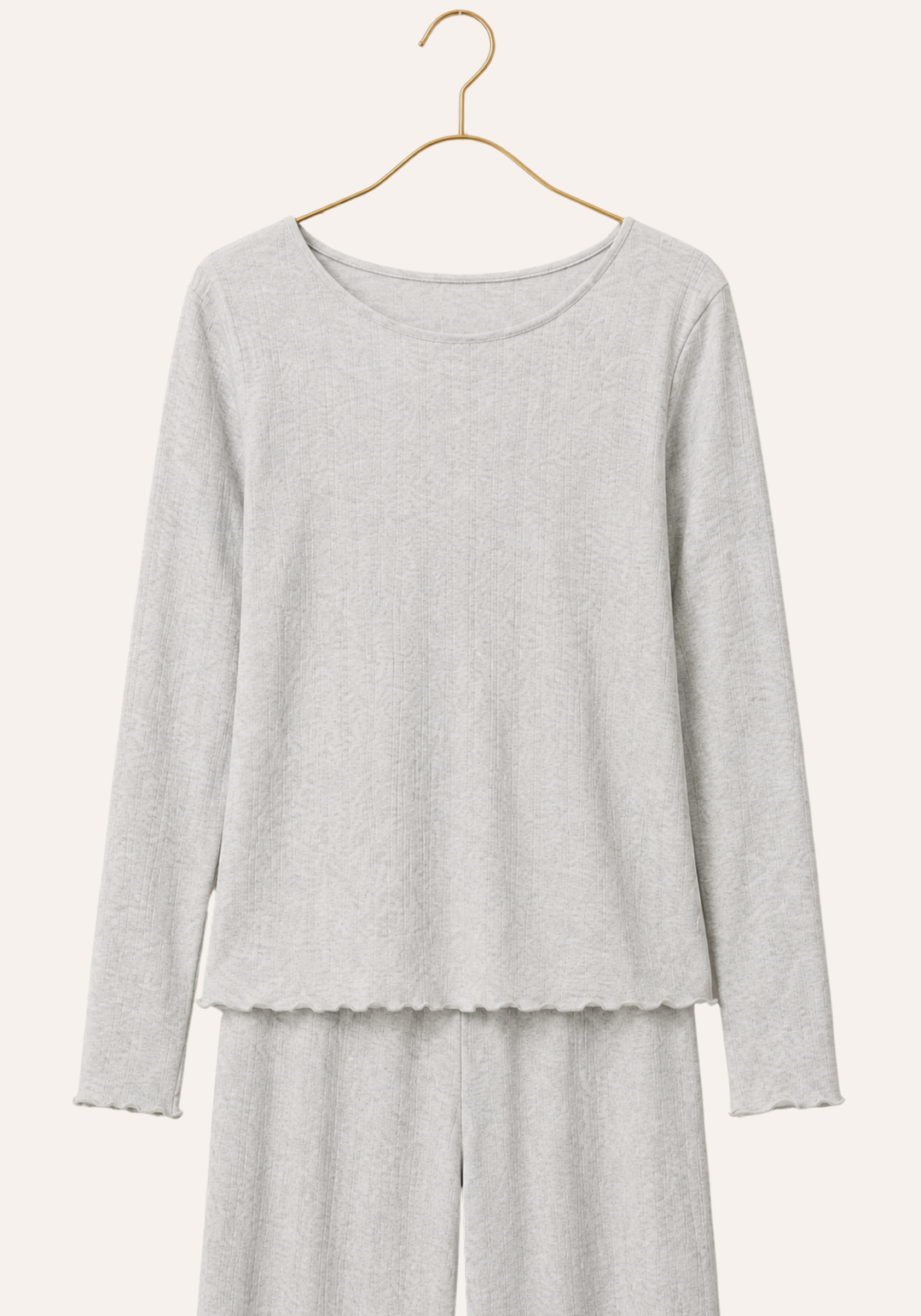 Plain Long Sleeve Top And Pant Pajamas