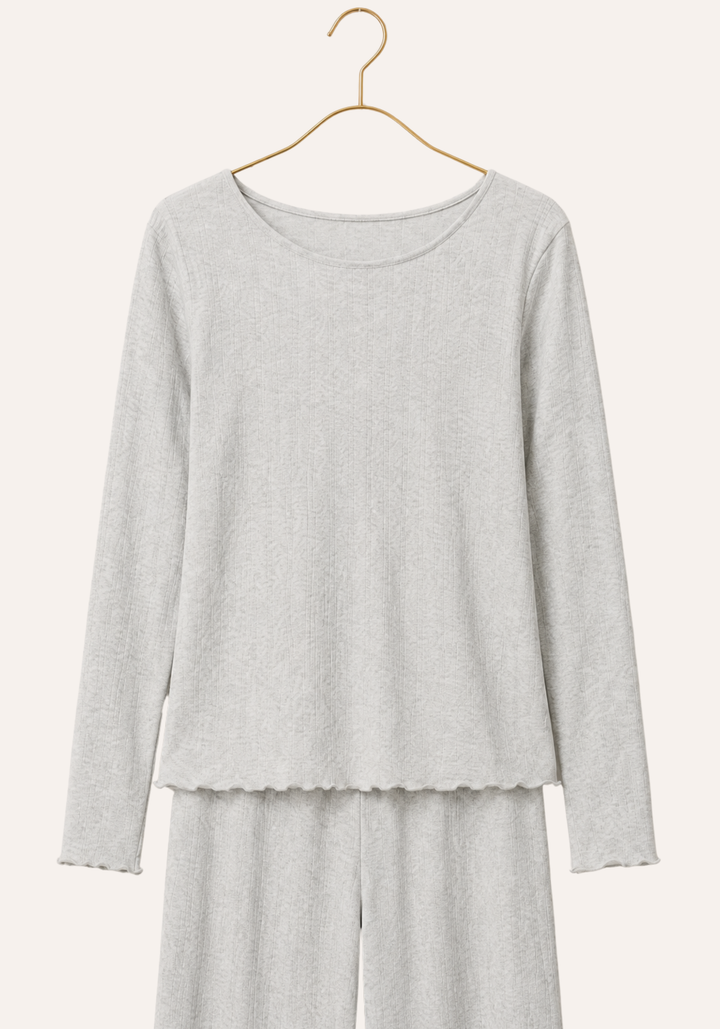 Plain Long Sleeve Top And Pant Pajamas
