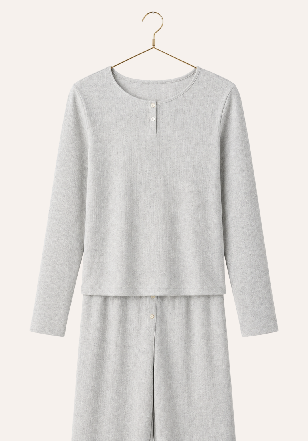 Plain Long Sleeve Top And Pant Pajamas