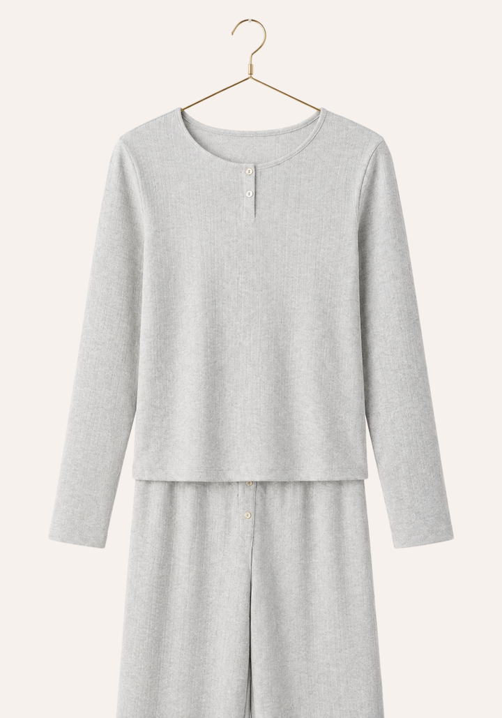 Plain Long Sleeve Top And Pant Pajamas