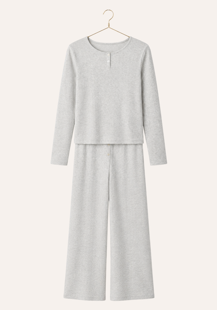 Plain Long Sleeve Top And Pant Pajamas
