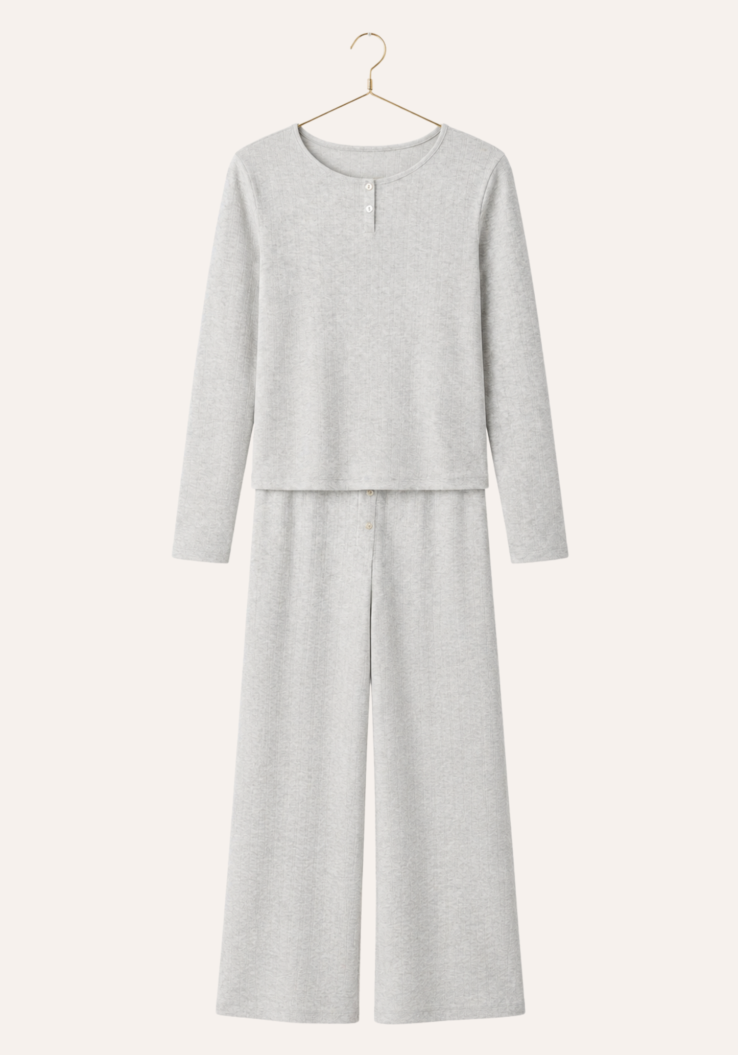 Plain Long Sleeve Top And Pant Pajamas