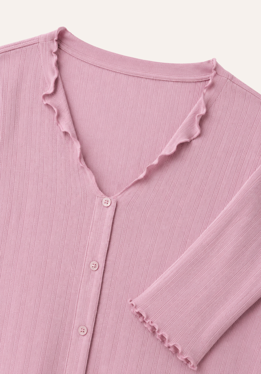 Plain Long Sleeve Top Buttons And Pant Pajamas