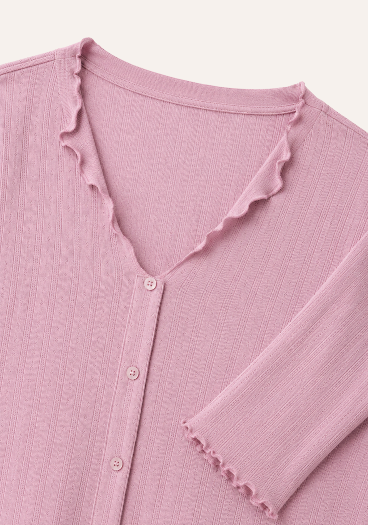 Plain Long Sleeve Top Buttons And Pant Pajamas
