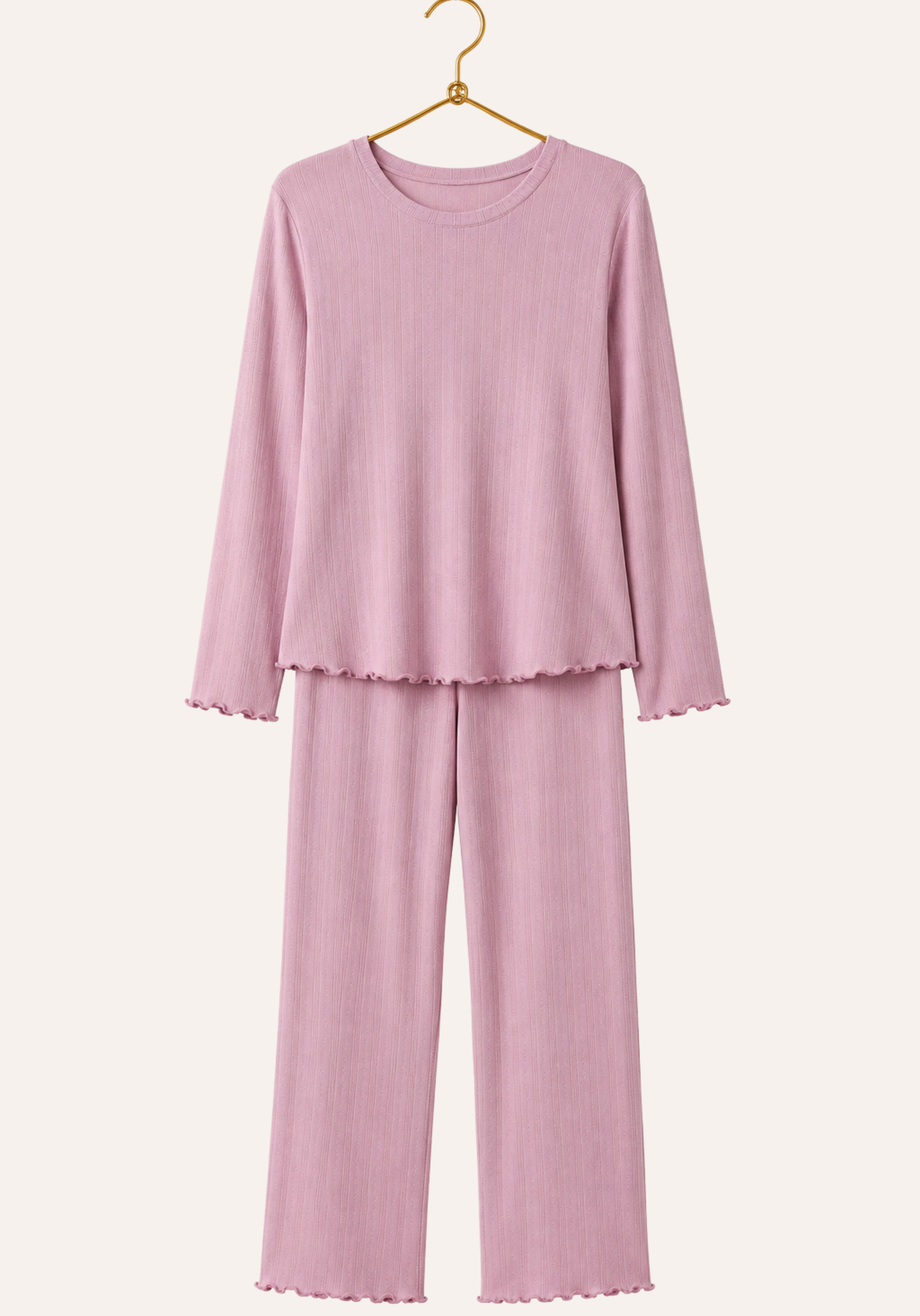 Plain Long Sleeve Top And Pant Pajamas