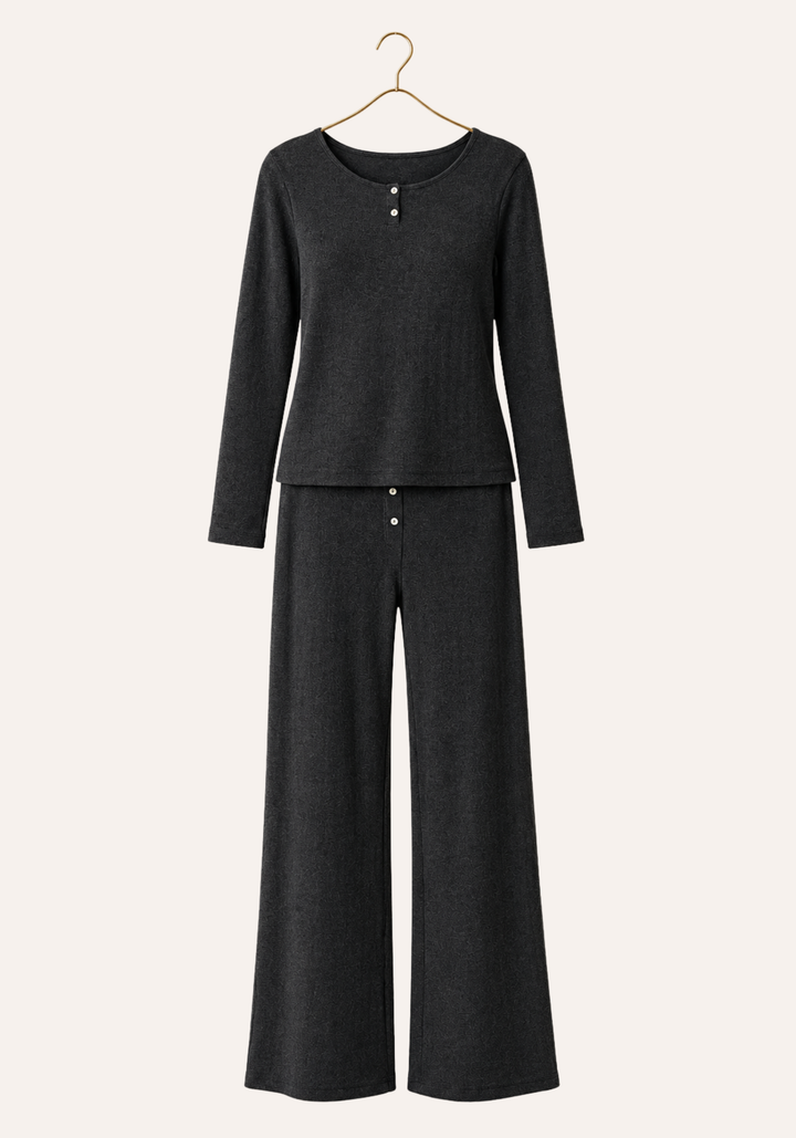 Plain Long Sleeve Top And Pant Pajamas