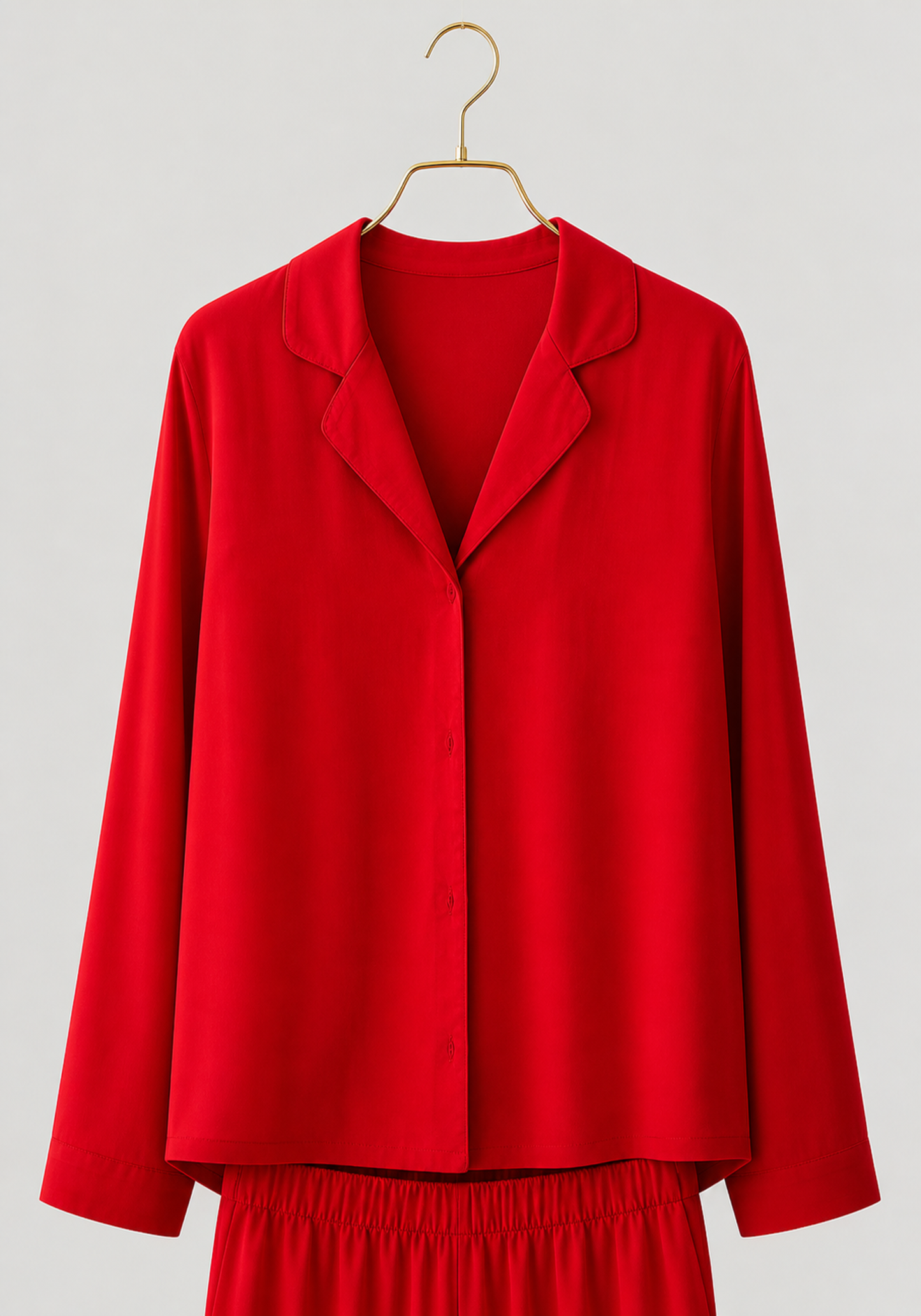 Satin Pajamas: Collar Button Long Sleeve Top And Pants (100% Viscose)