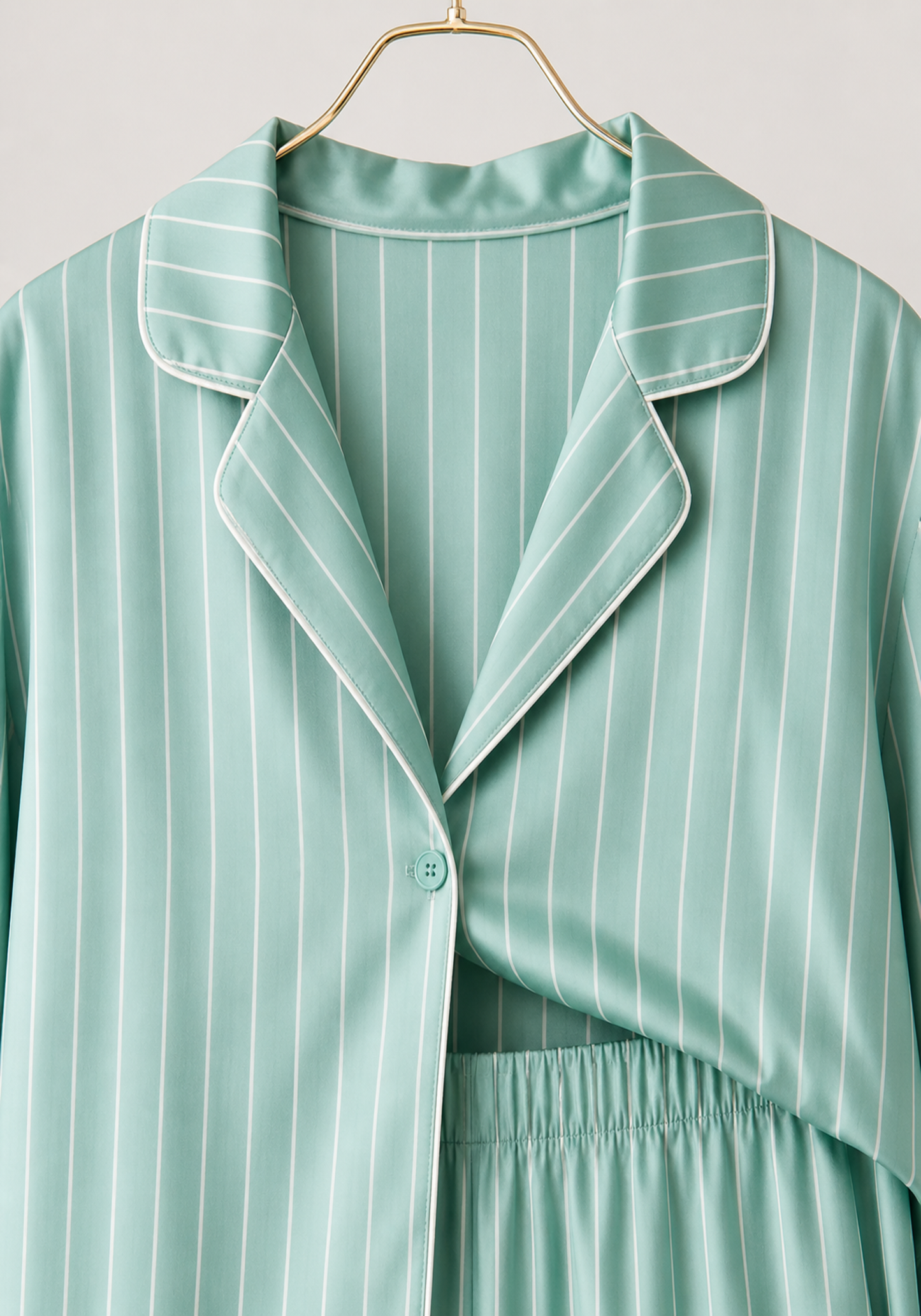 Satin Pajamas: Striped Collar Button Long Sleeve Top And Pants (100% Viscose)